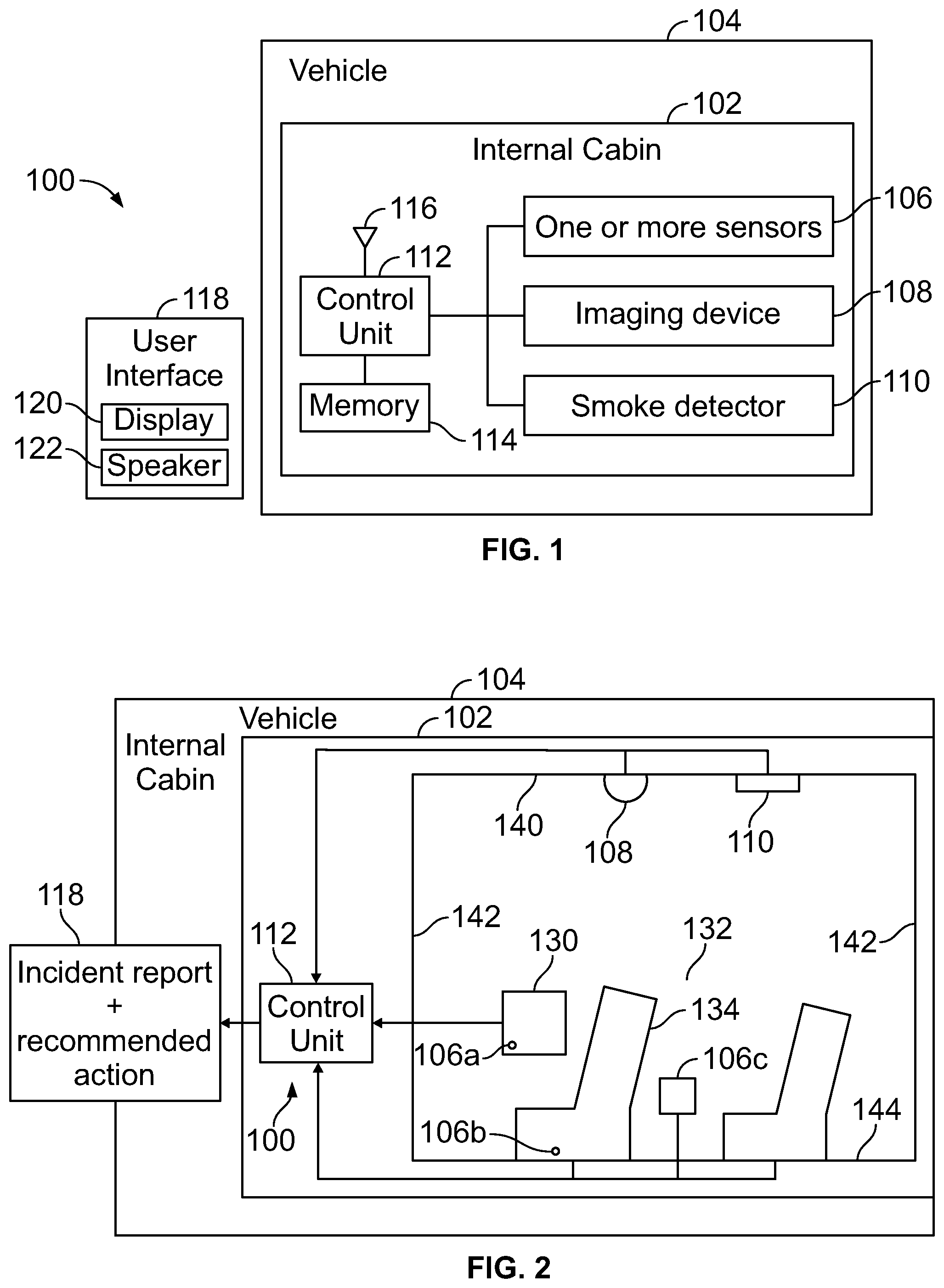 Patent US12602976 Figure 1 – Safety system and method for an internal cabin of a vehicle