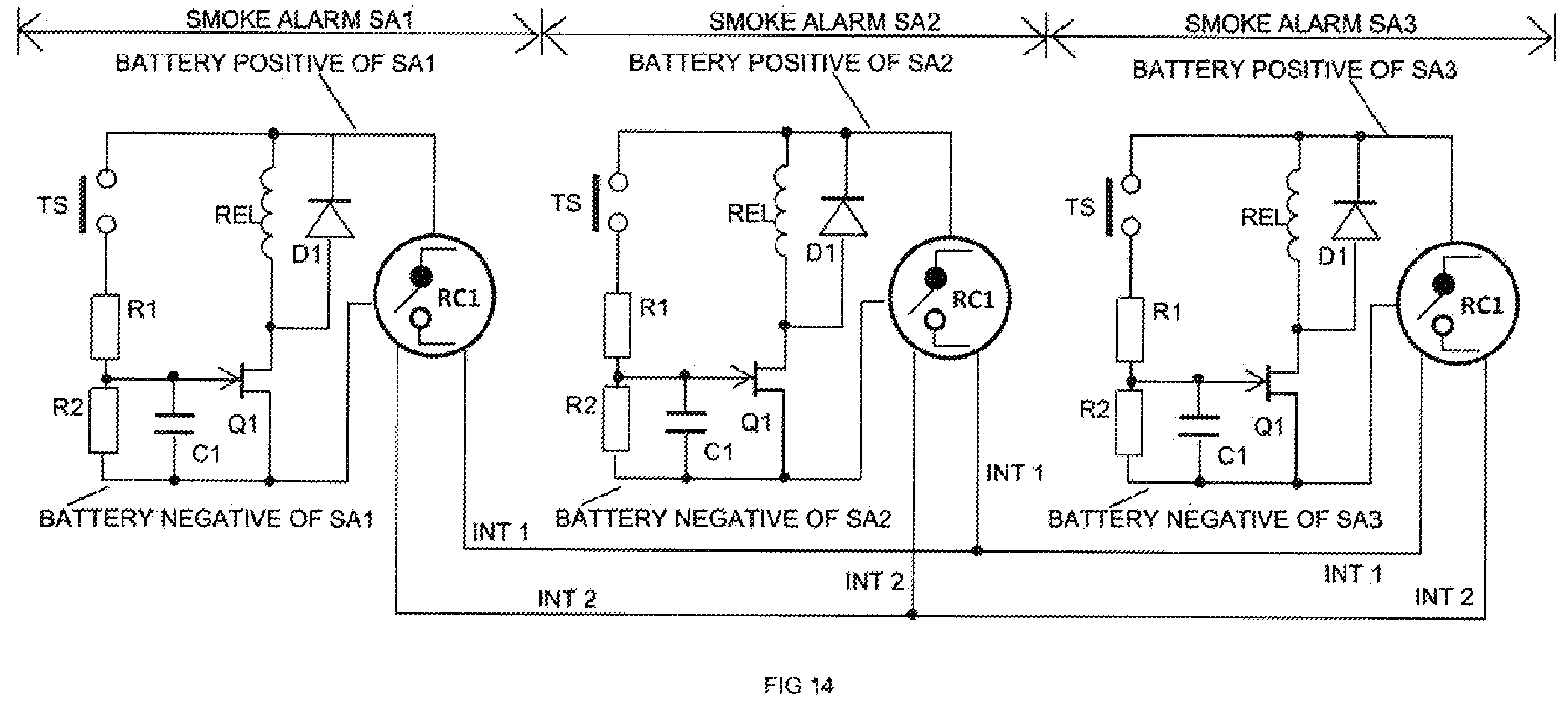 Patent US12602988 Figure 14 – Testing of detection and warning functions of interconnected smoke, heat and carbon monoxide alarms by single person