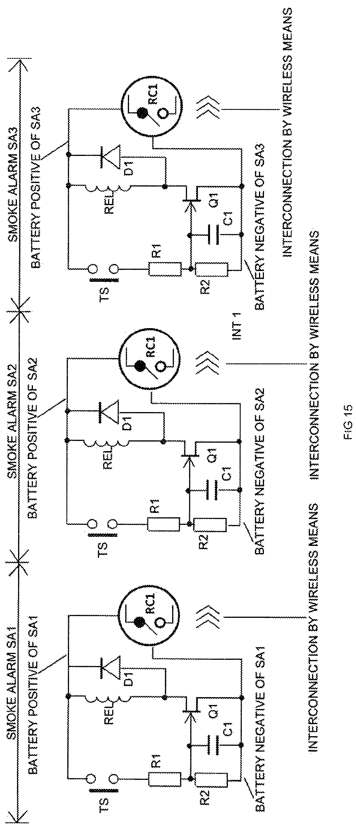 Patent US12602988 Figure 15 – Testing of detection and warning functions of interconnected smoke, heat and carbon monoxide alarms by single person