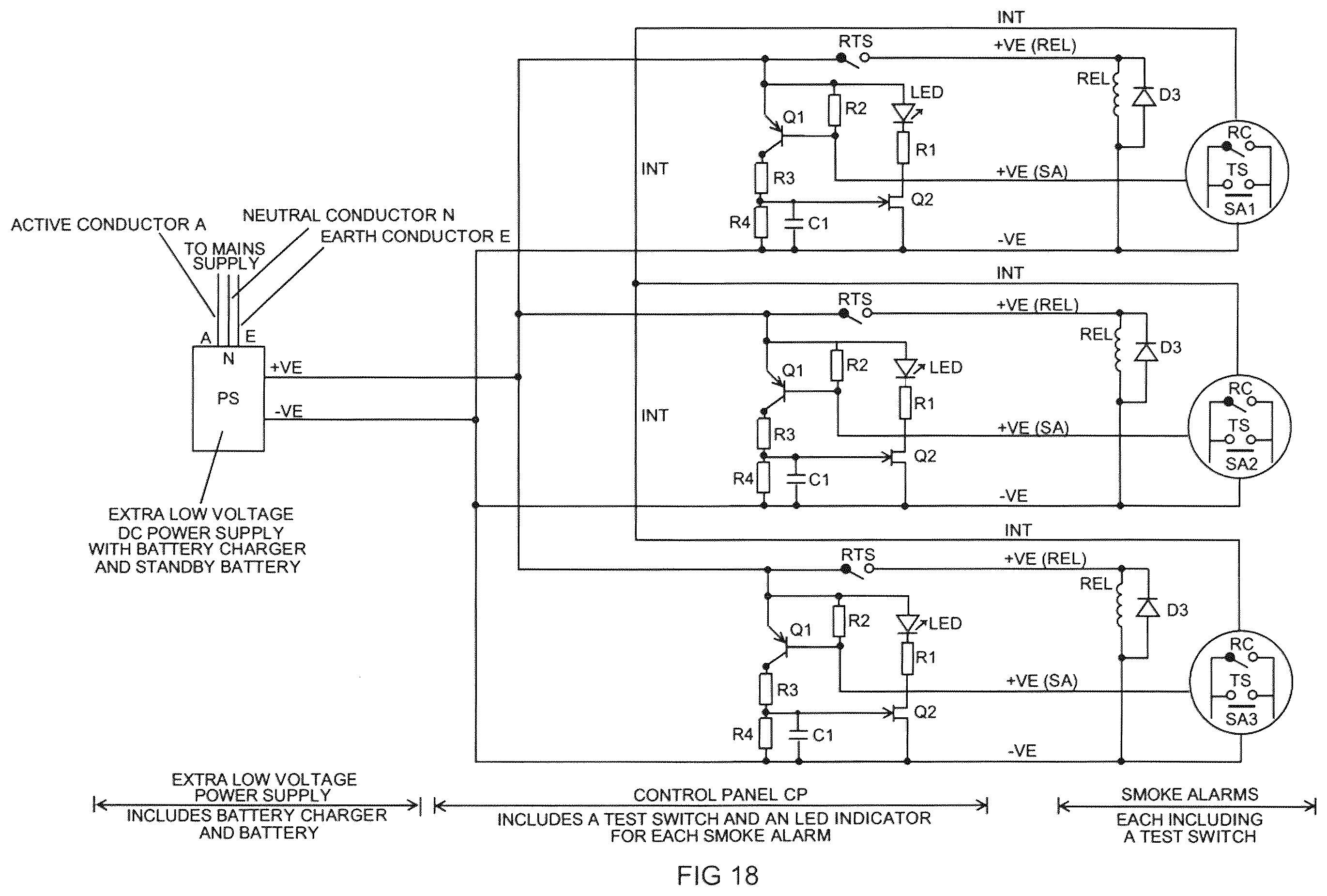 Patent US12602988 Figure 18 – Testing of detection and warning functions of interconnected smoke, heat and carbon monoxide alarms by single person