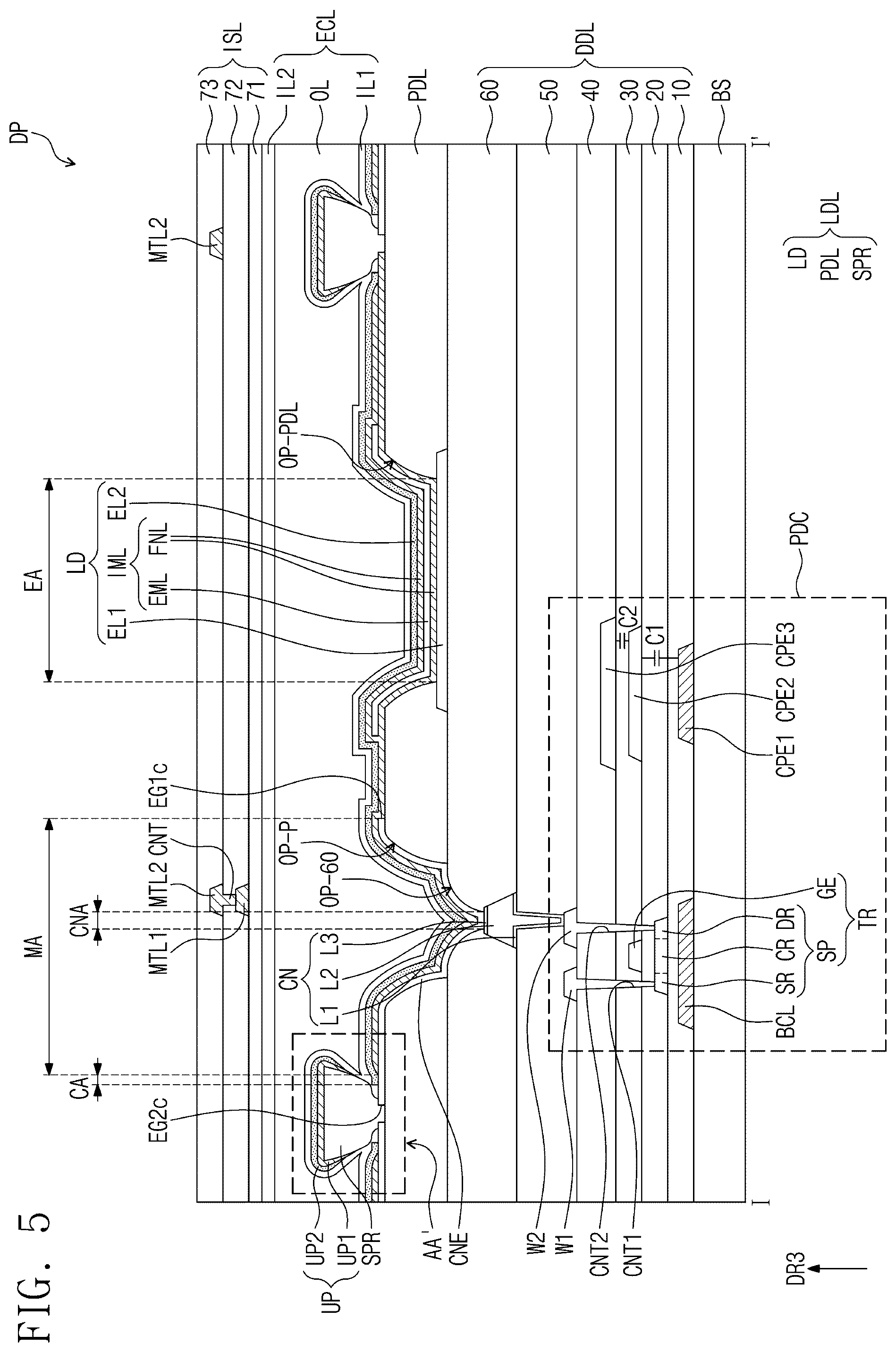 Patent US12603043 Figure 11 – Display panel having a plurality of light-emitting elements with separators