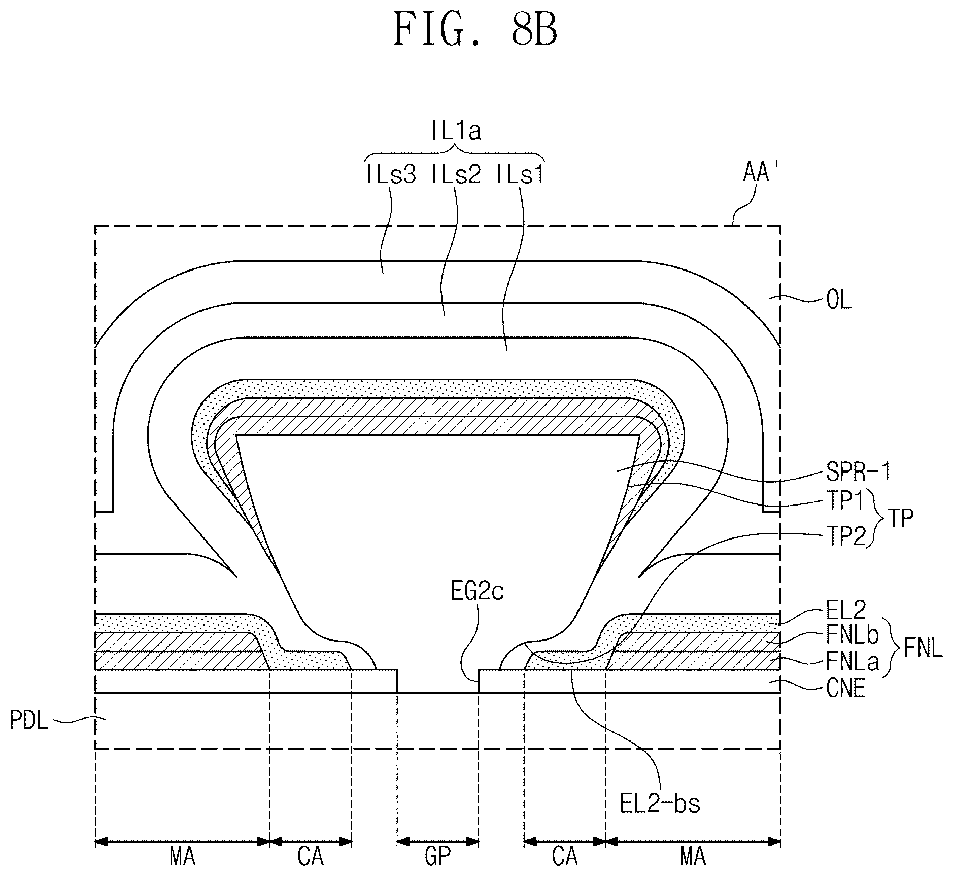 Patent US12603043 Figure 19 – Display panel having a plurality of light-emitting elements with separators