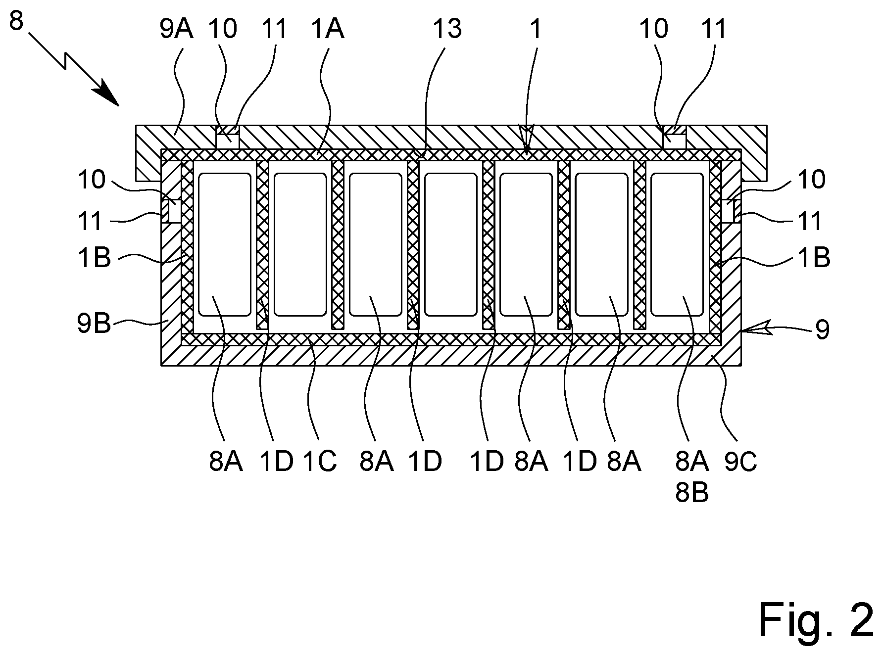 Patent US12603356 Figure 2 – Multi-layer protection element for a battery