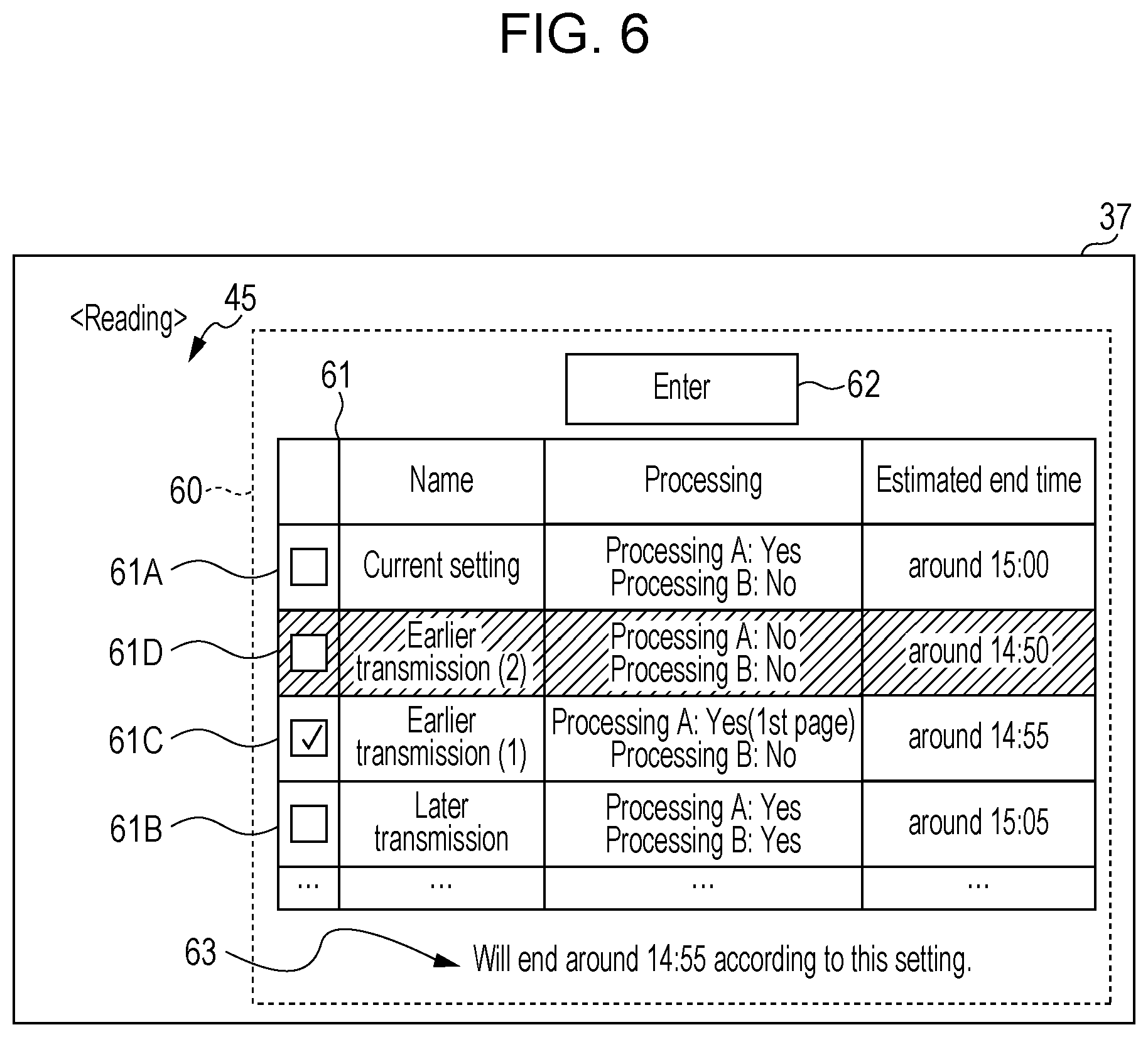 Patent US12610014 Figure 6 – Image processing apparatus with predictive time display and interactive configuration