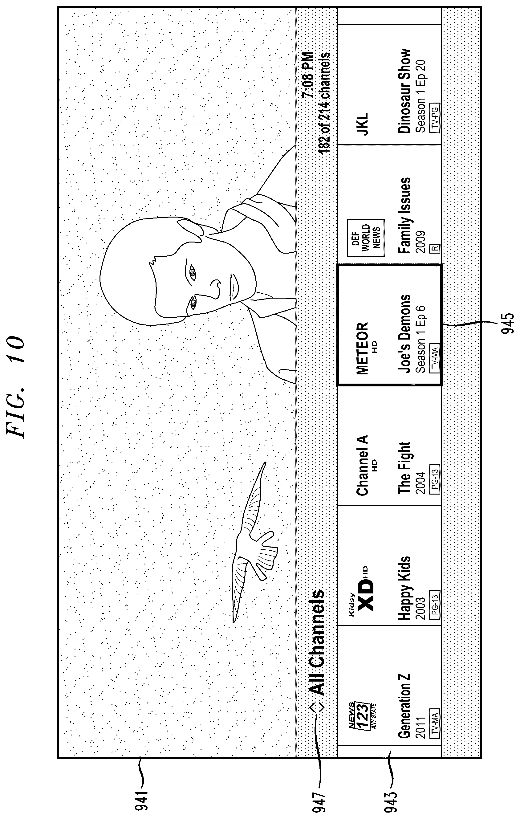 Patent US12610104 Figure 10 – User interface with content filtering and/or social networking integration