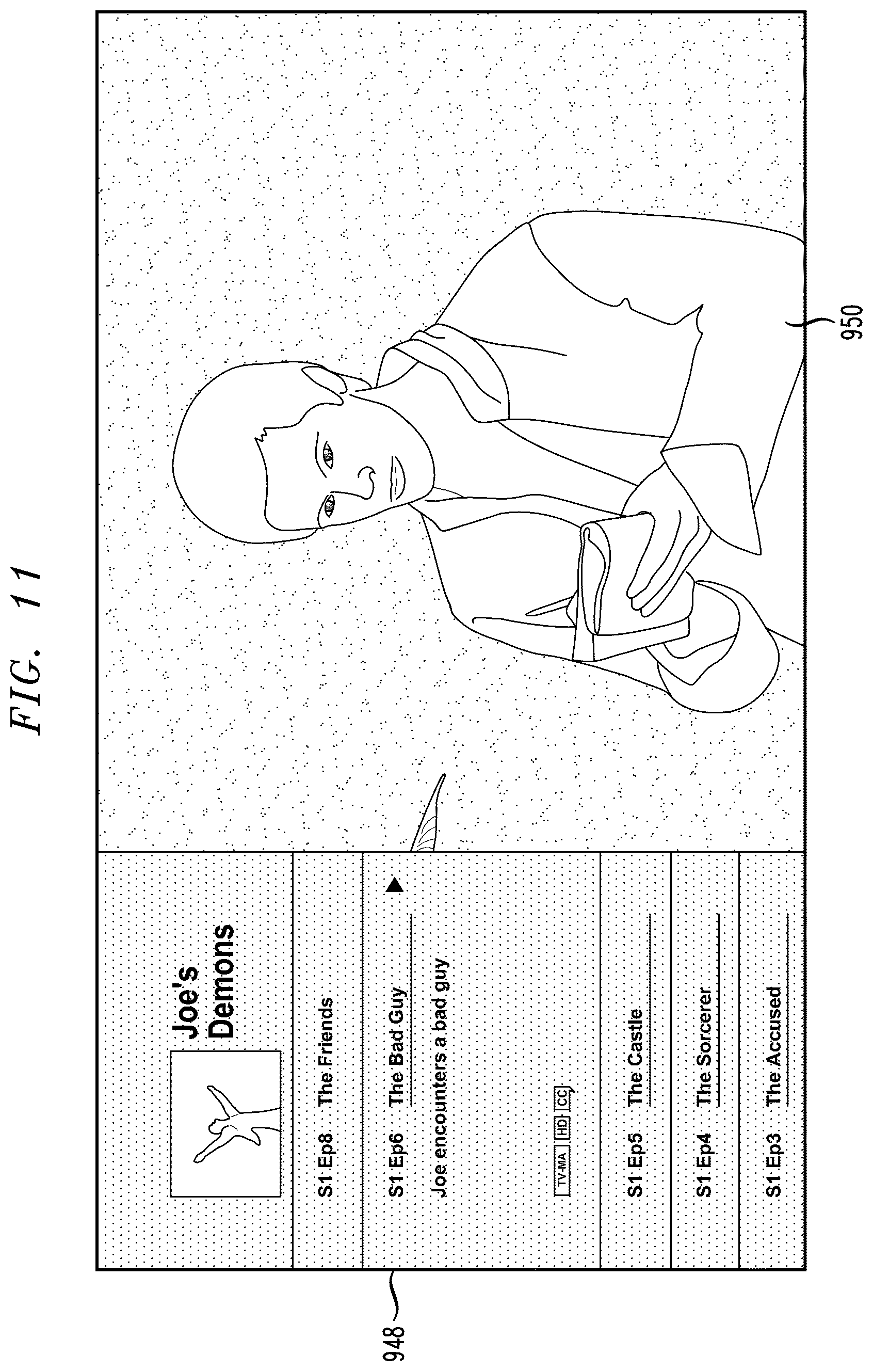 Patent US12610104 Figure 11 – User interface with content filtering and/or social networking integration