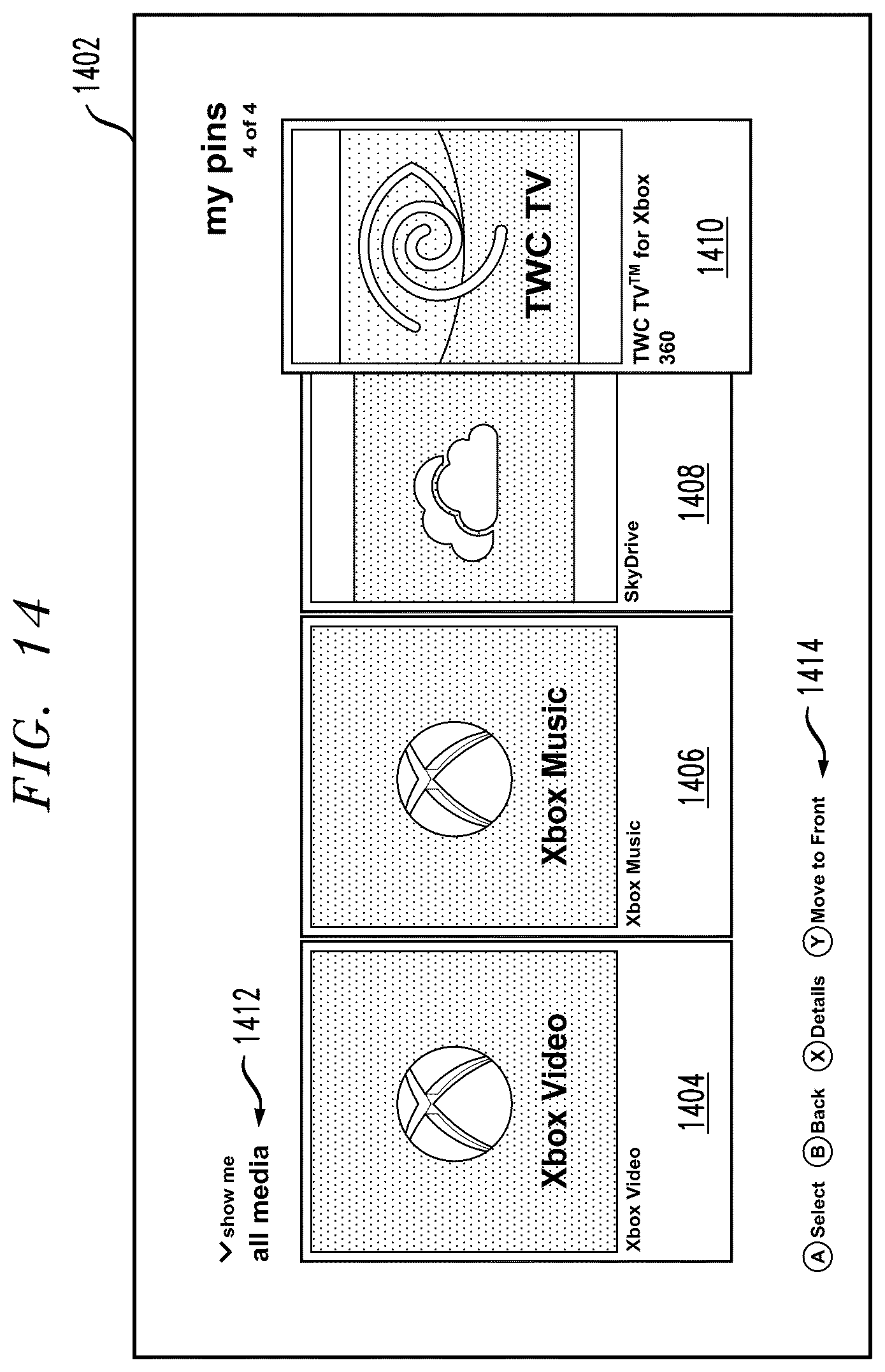 Patent US12610104 Figure 14 – User interface with content filtering and/or social networking integration
