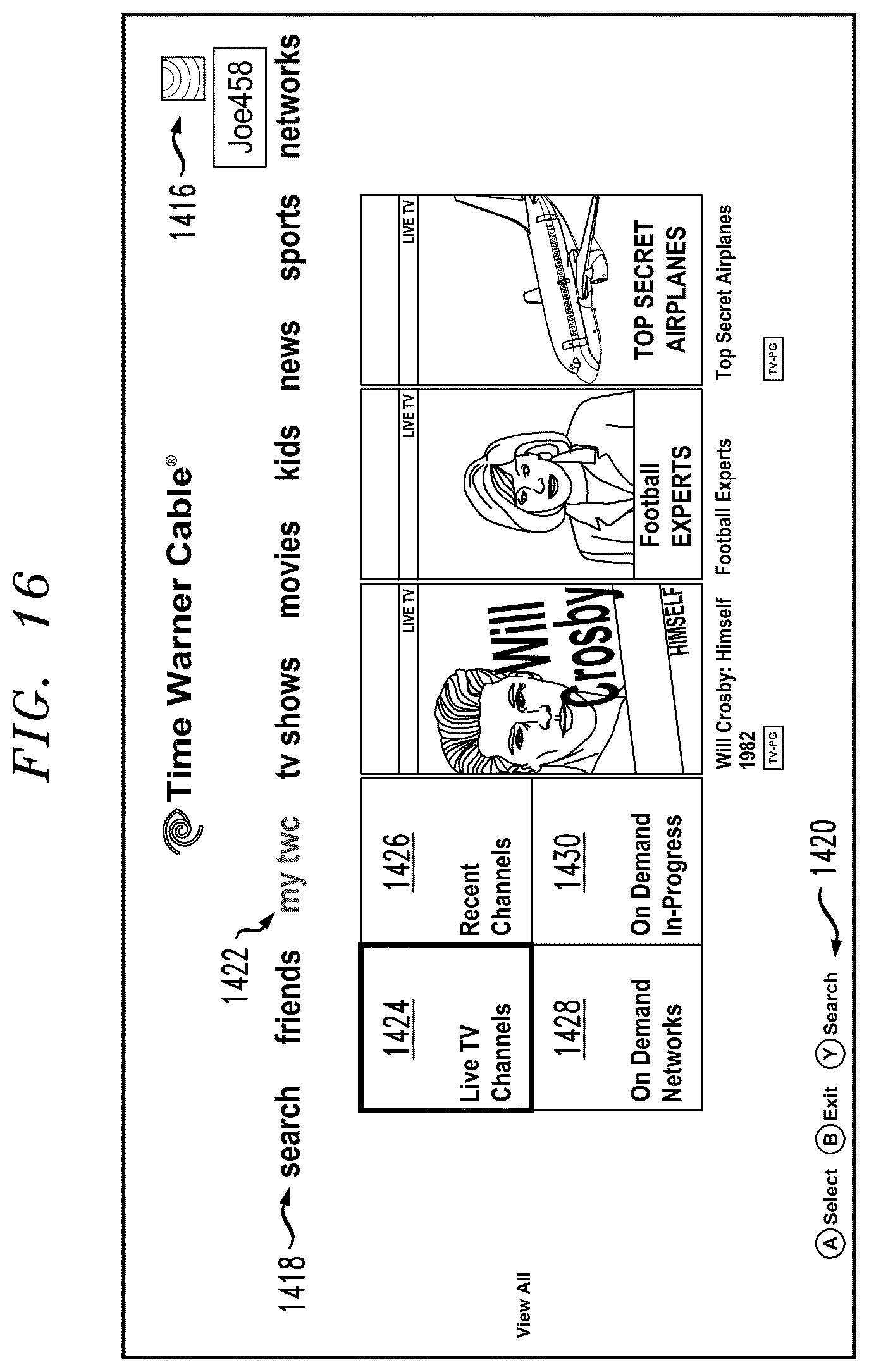 Patent US12610104 Figure 16 – User interface with content filtering and/or social networking integration