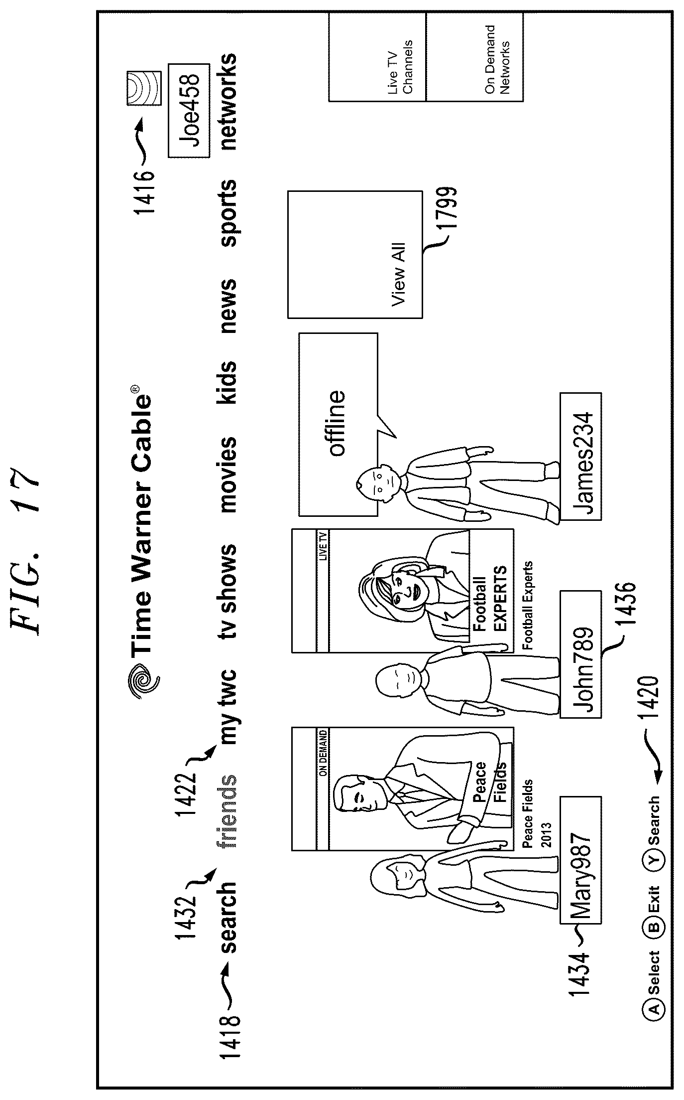 Patent US12610104 Figure 17 – User interface with content filtering and/or social networking integration