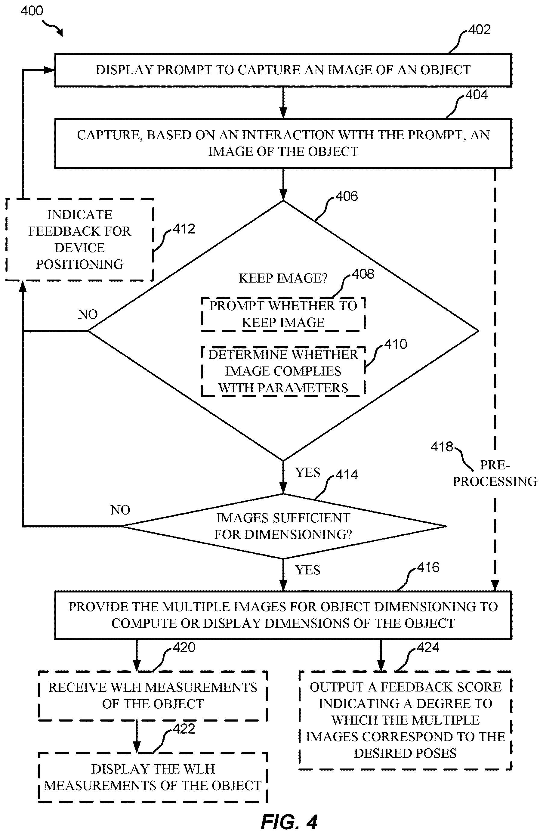 Patent US12610135 Figure 4 – Methods and systems for performing object dimensioning