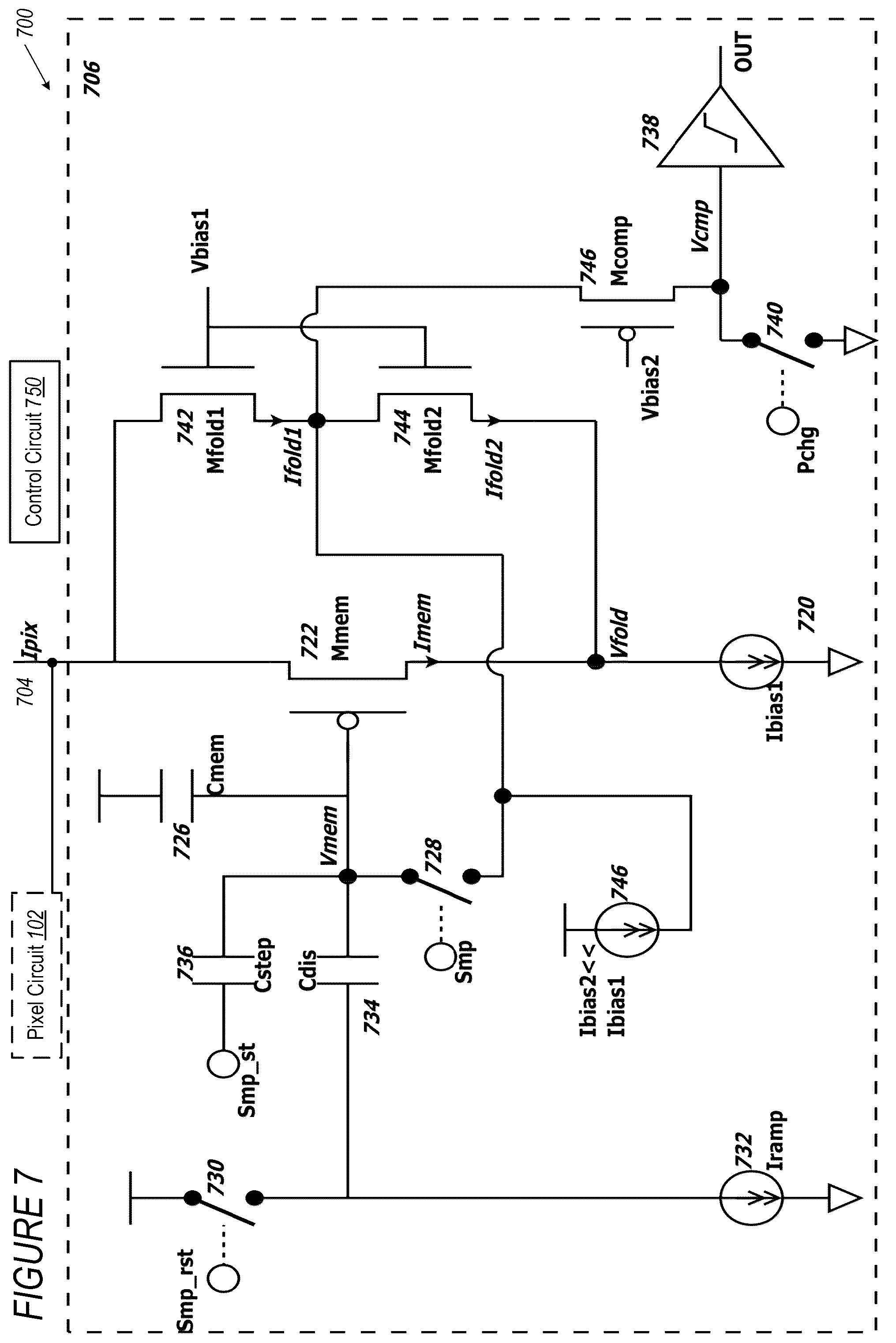 Patent US12610163 Figure 9 – Low-power/small-area current-mode pixel readout circuit