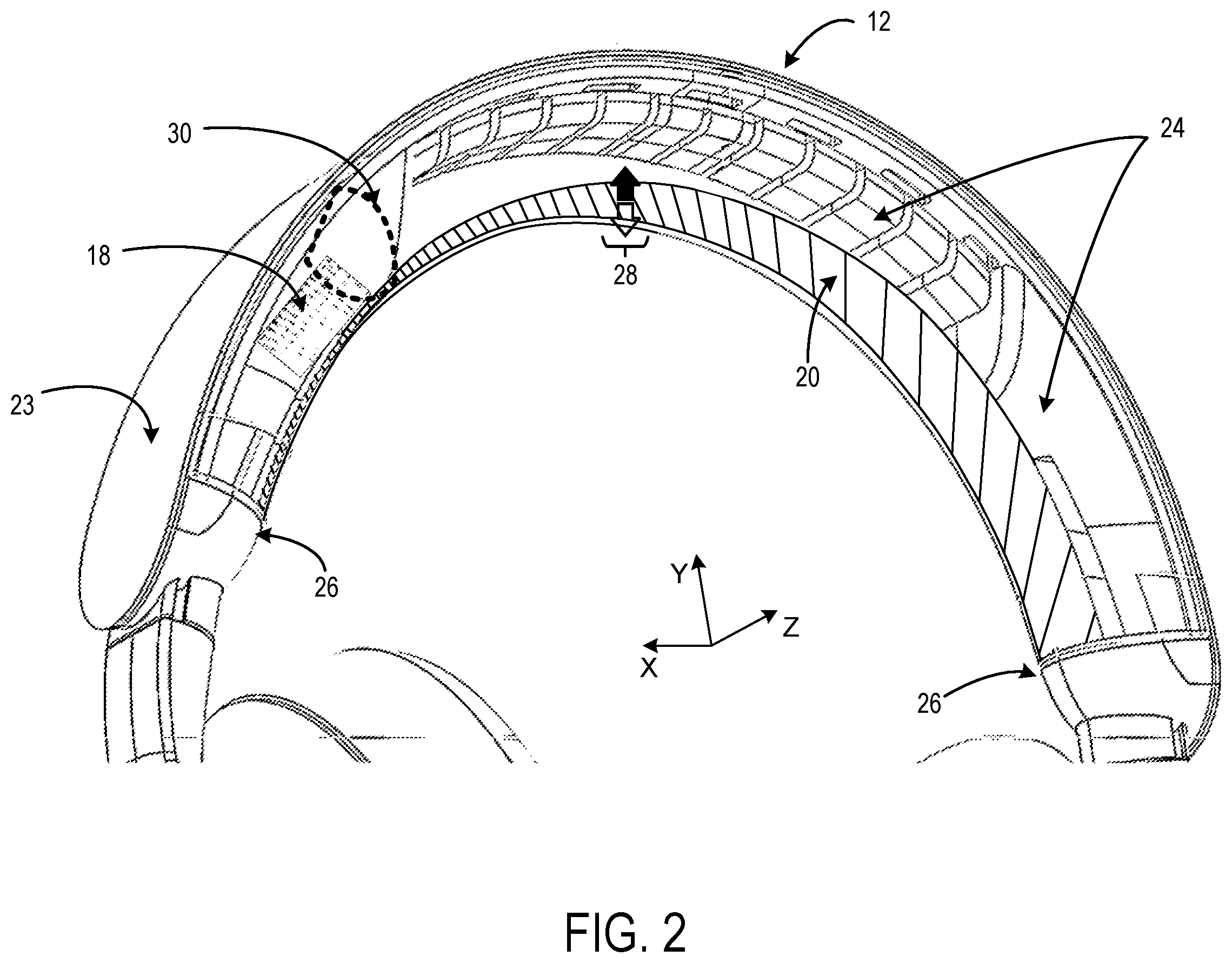 Patent US12610175 Figure 2 – Headset having headband with elastic band and fabric
