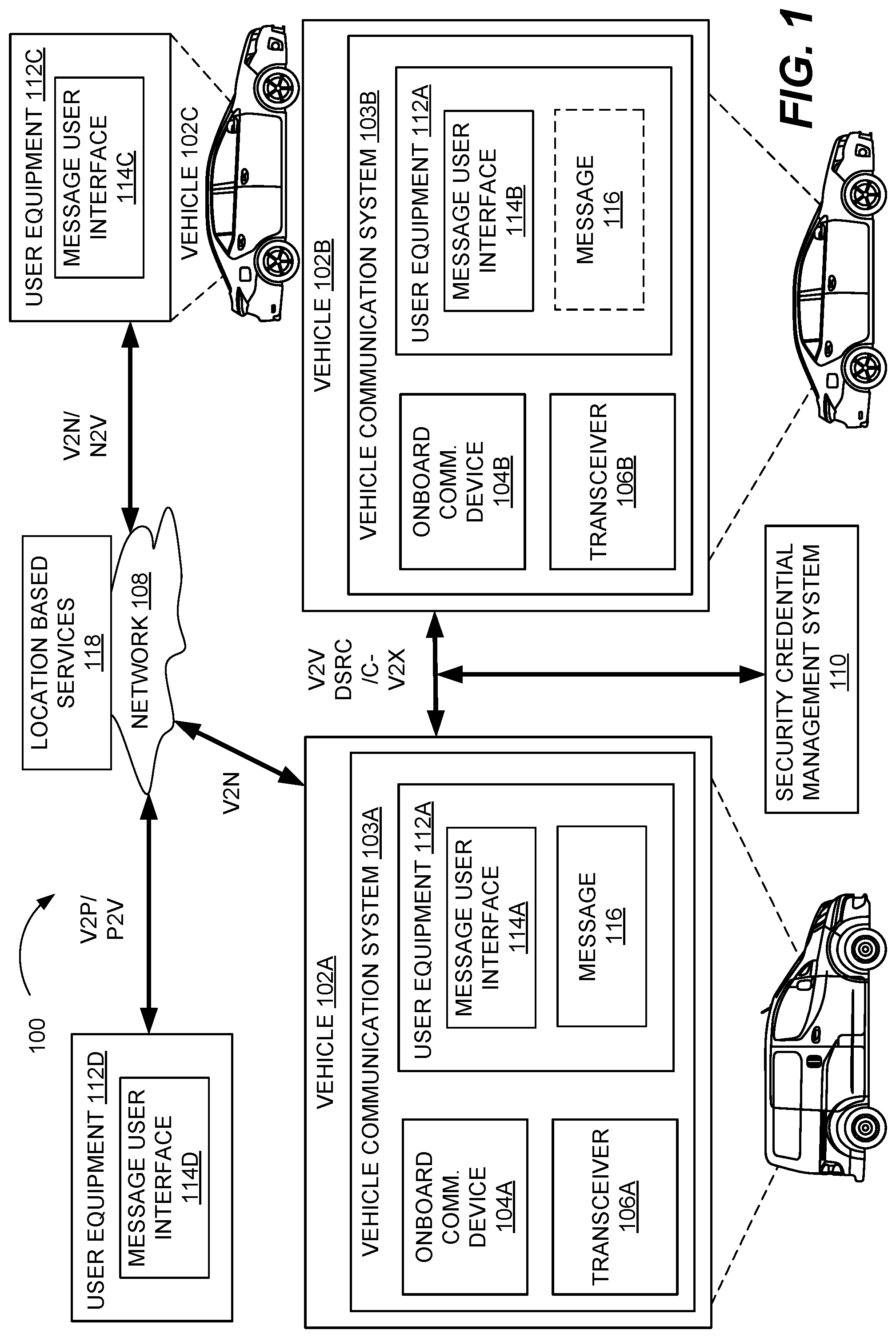 Patent US12610217 Figure 1 – Systems and methods for modifying standard messages for transmission to and from vehicles