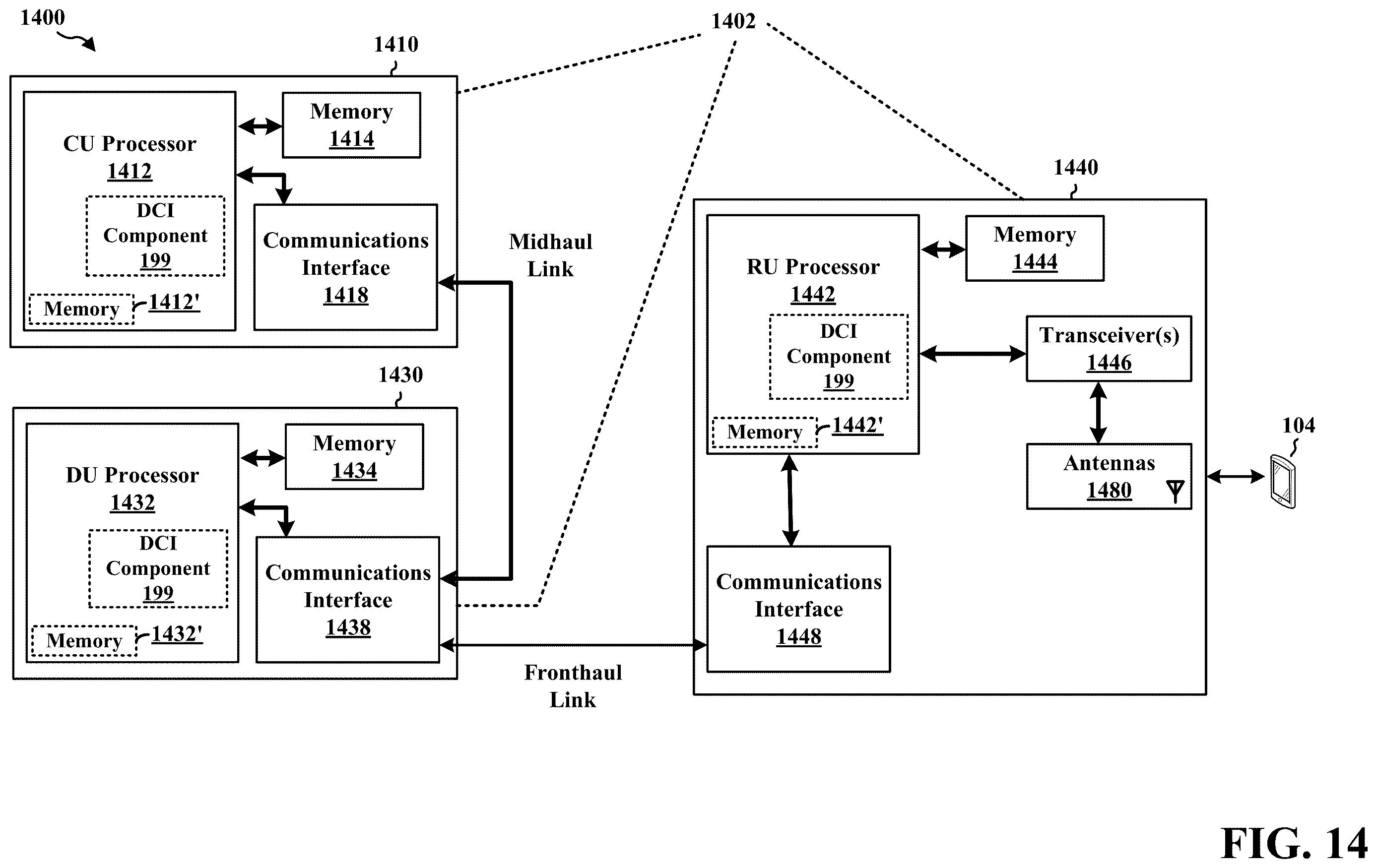 Patent US12610370 Figure 14 – Two-stage PDCCH with dynamic DCI size indication