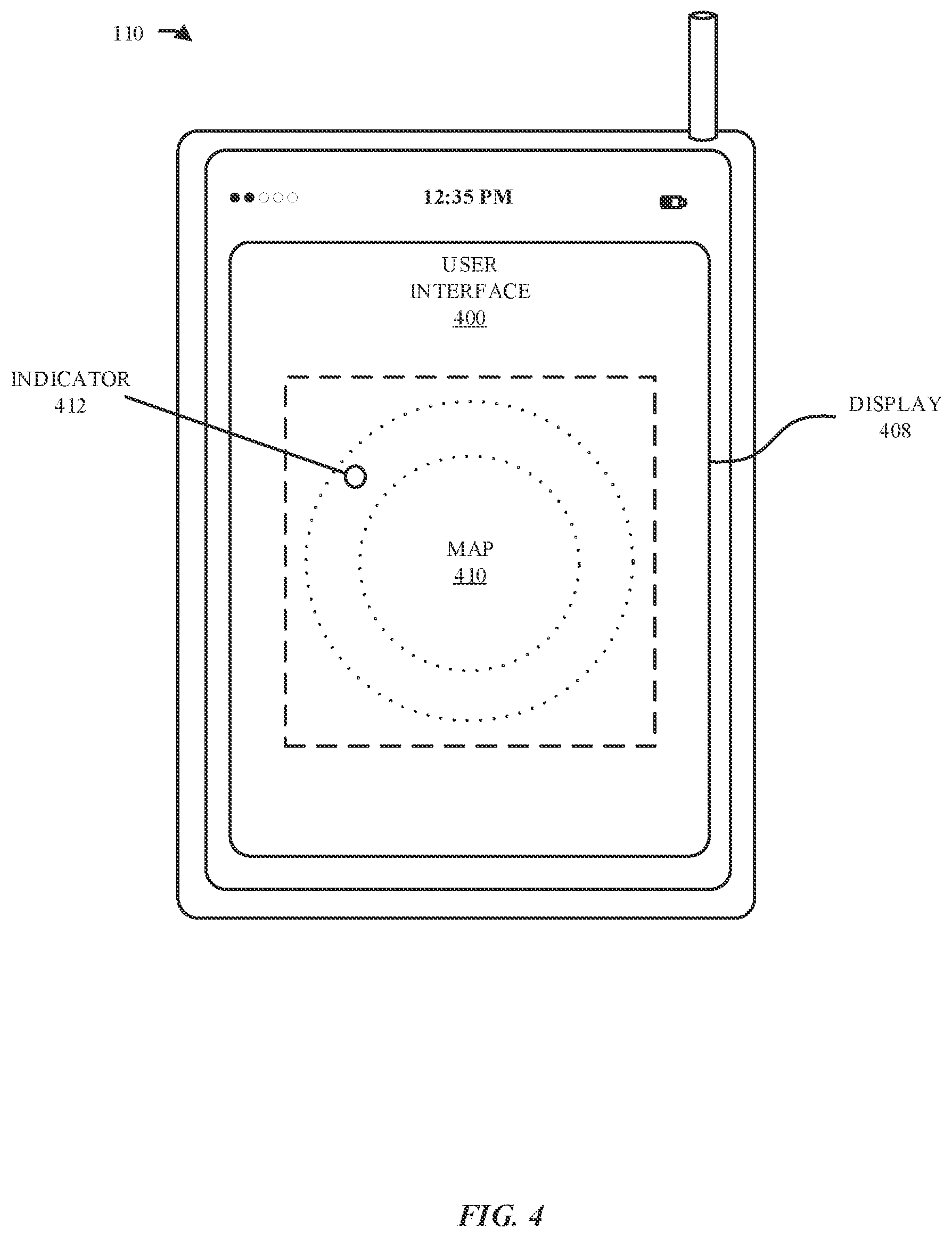 Patent US12610411 Figure 4 – Displaying information based on wireless ranging