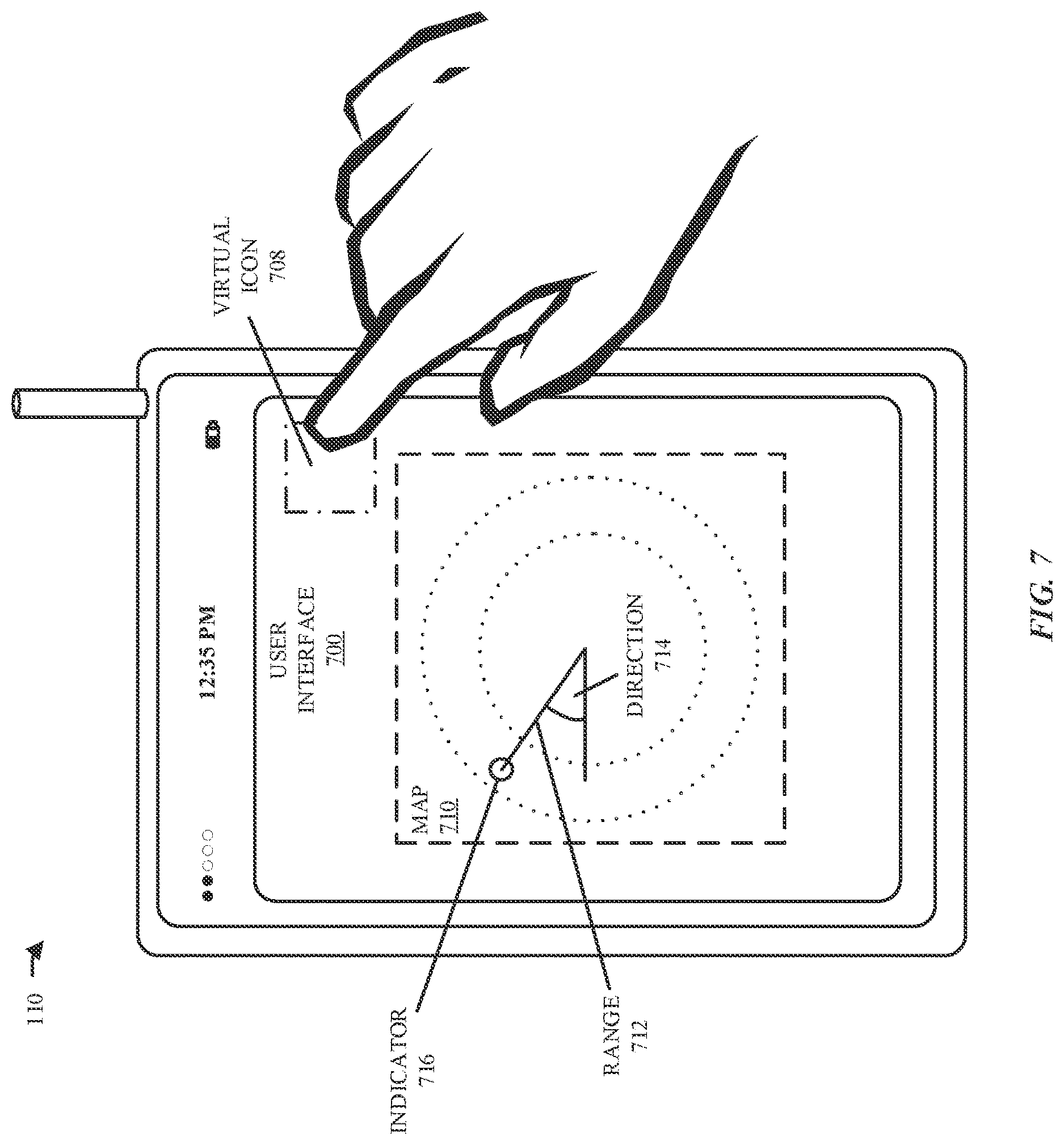 Patent US12610411 Figure 7 – Displaying information based on wireless ranging