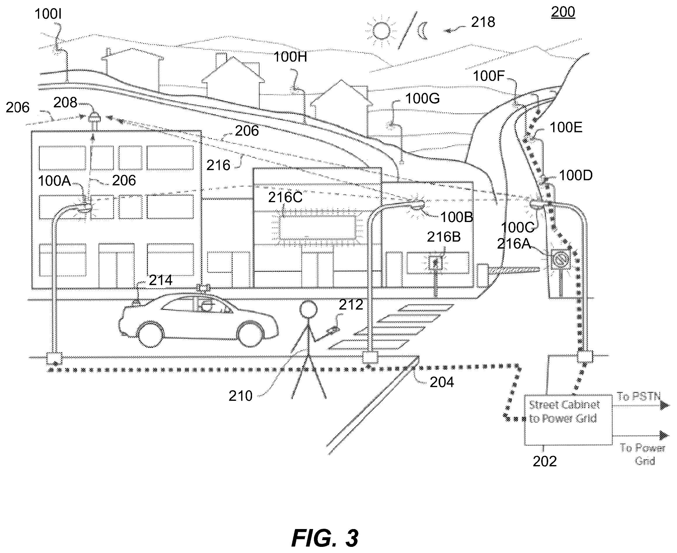 Patent US12610445 Figure 4 – Distributed computing environment via a plurality of regularly spaced, aerially mounted wireless smart sensor networking devices