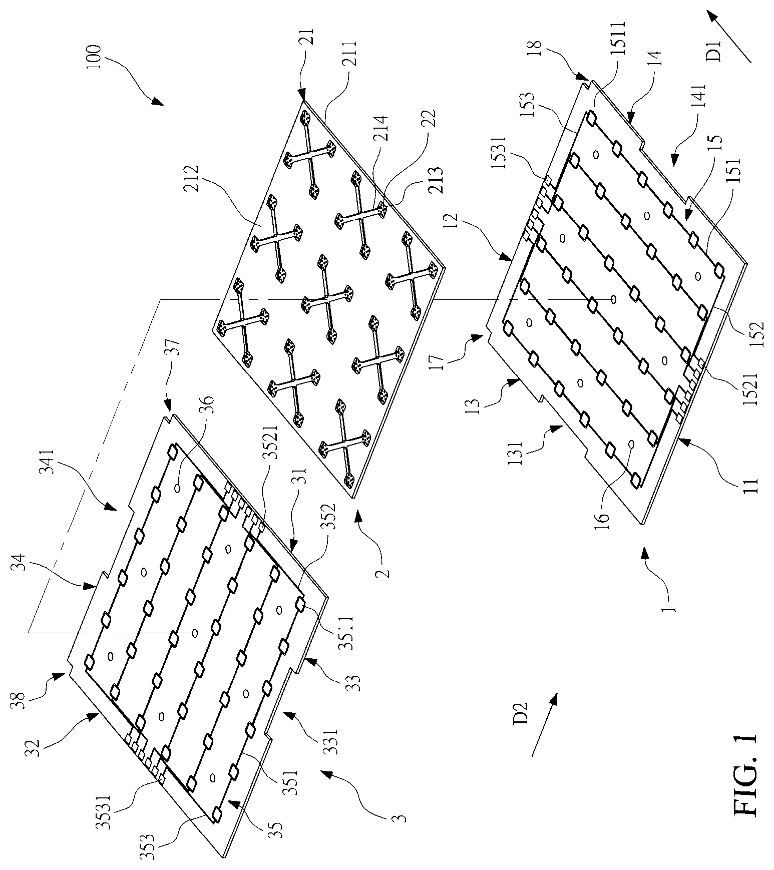 Patent US12610467 Figure 1 – Spliced pressure sensing device and splicable pressure sensing unit thereof