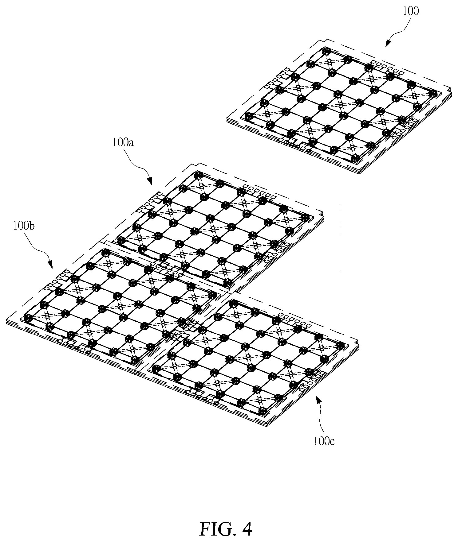 Patent US12610467 Figure 4 – Spliced pressure sensing device and splicable pressure sensing unit thereof