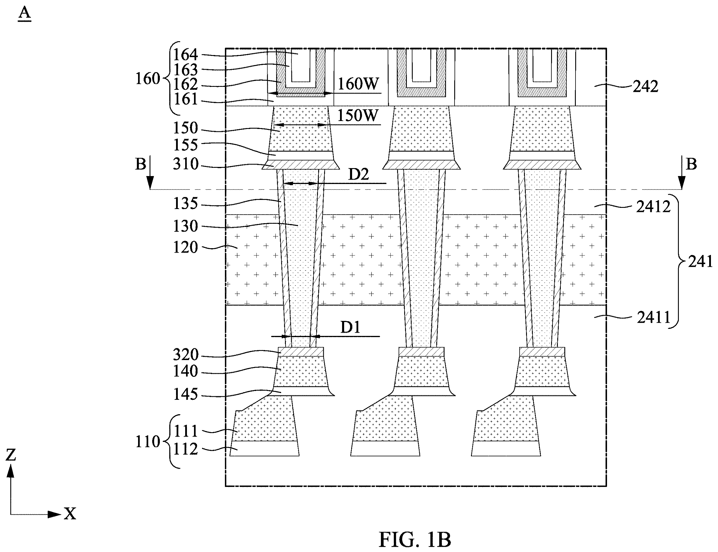 Patent US12610531 Figure 2 – Semiconductor device having trench capacitors formed on channel structures and methods for manufacturing the same