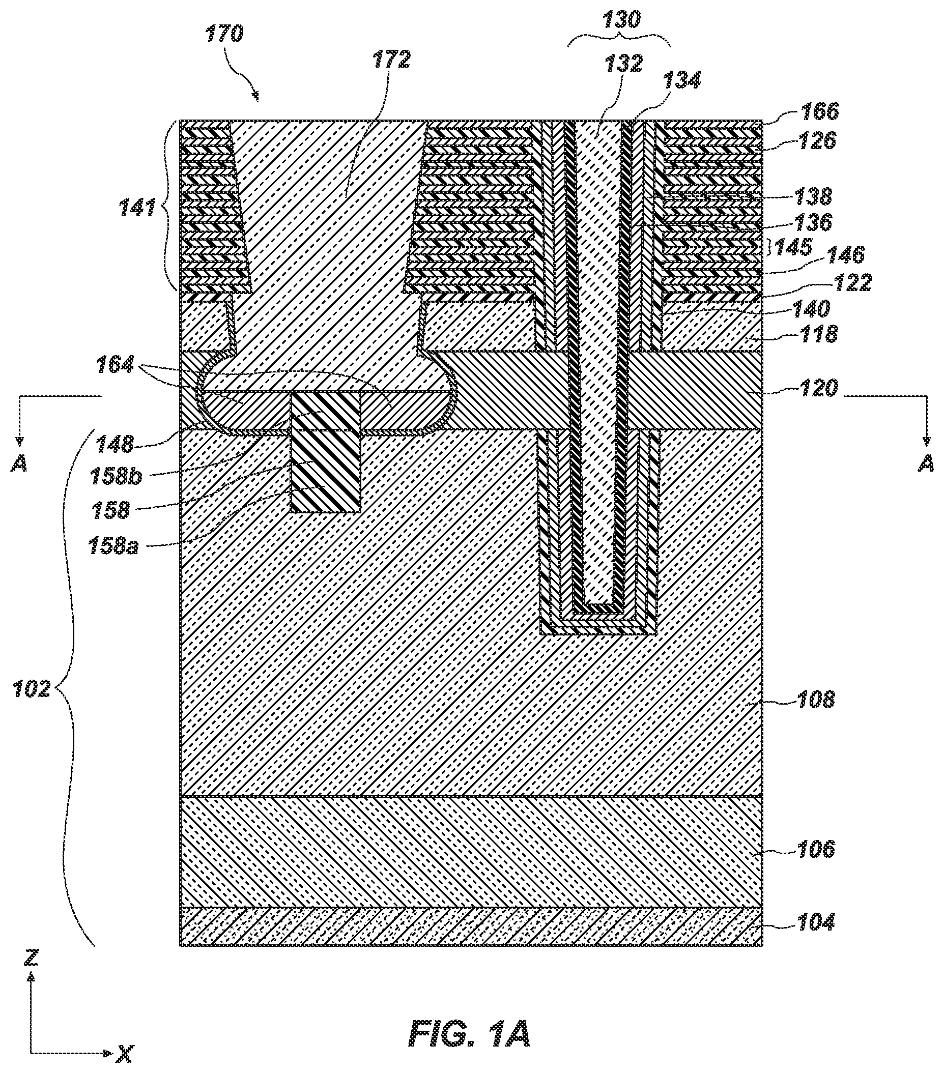 Patent US12610546 Figure 1 – Electronic devices including an implant structure, for protection against corrosion, and related systems and methods