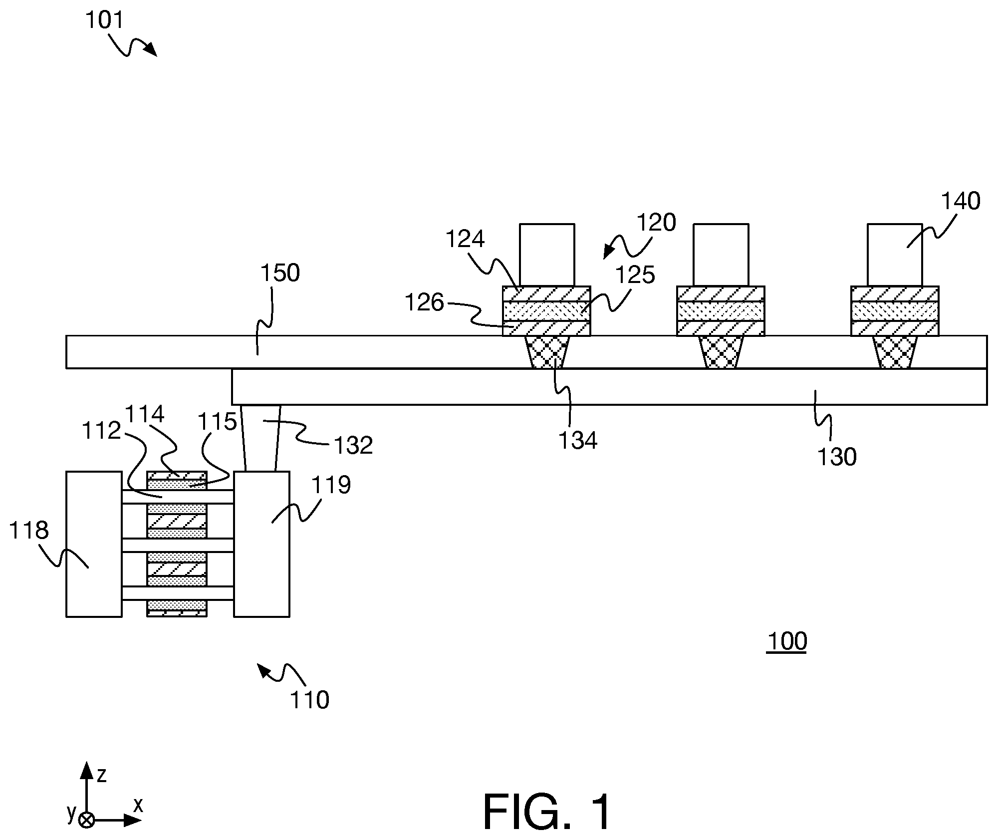 Patent US12610554 Figure 1 – Multi-storage element single-transistor crosspoint memory systems at low temperatures