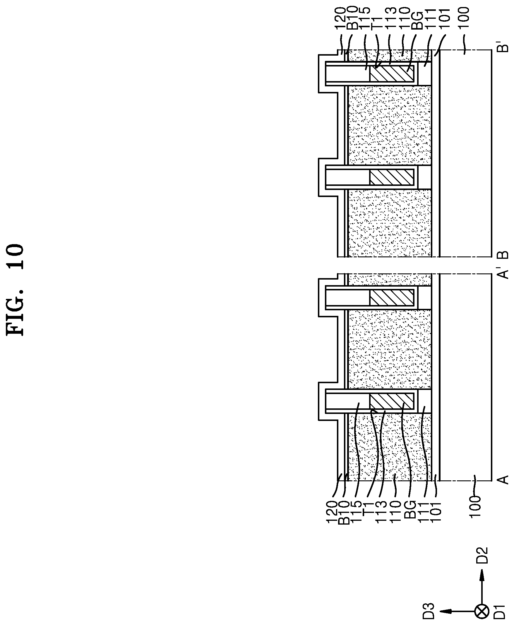 Patent US12610561 Figure 10 – Method for fabricating a semiconductor device having back gate electrodes, active layers, and data lines