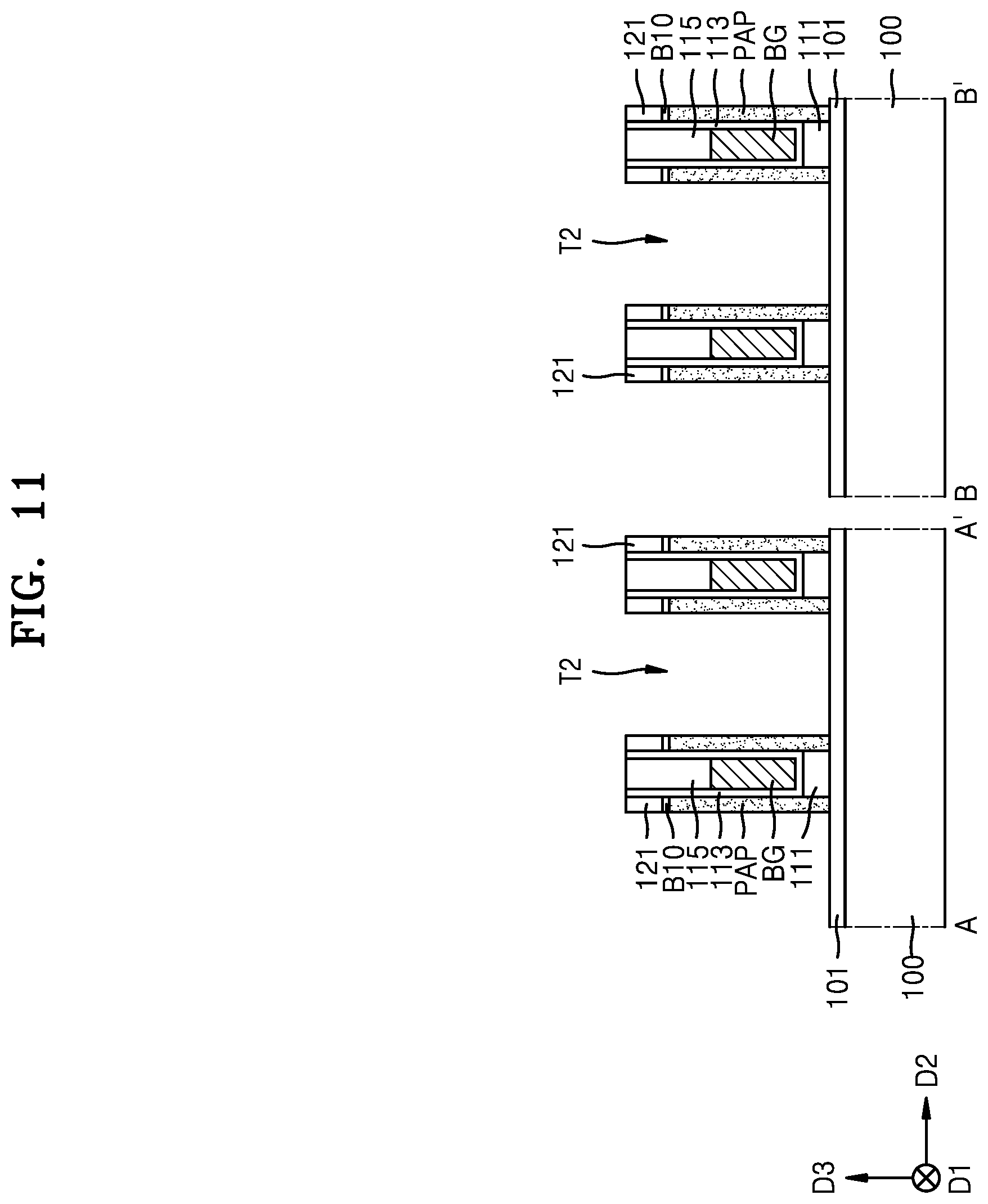 Patent US12610561 Figure 11 – Method for fabricating a semiconductor device having back gate electrodes, active layers, and data lines