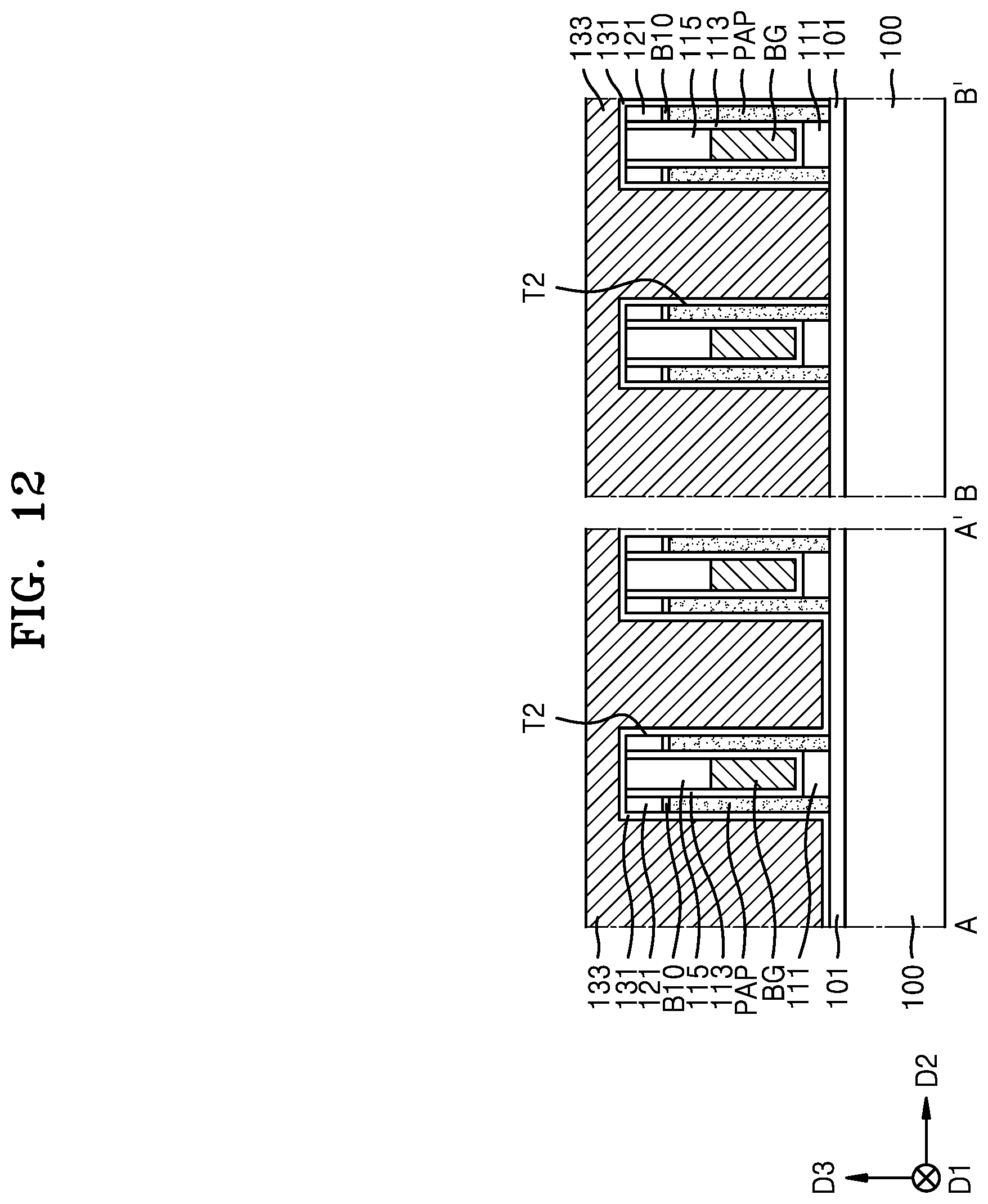 Patent US12610561 Figure 12 – Method for fabricating a semiconductor device having back gate electrodes, active layers, and data lines