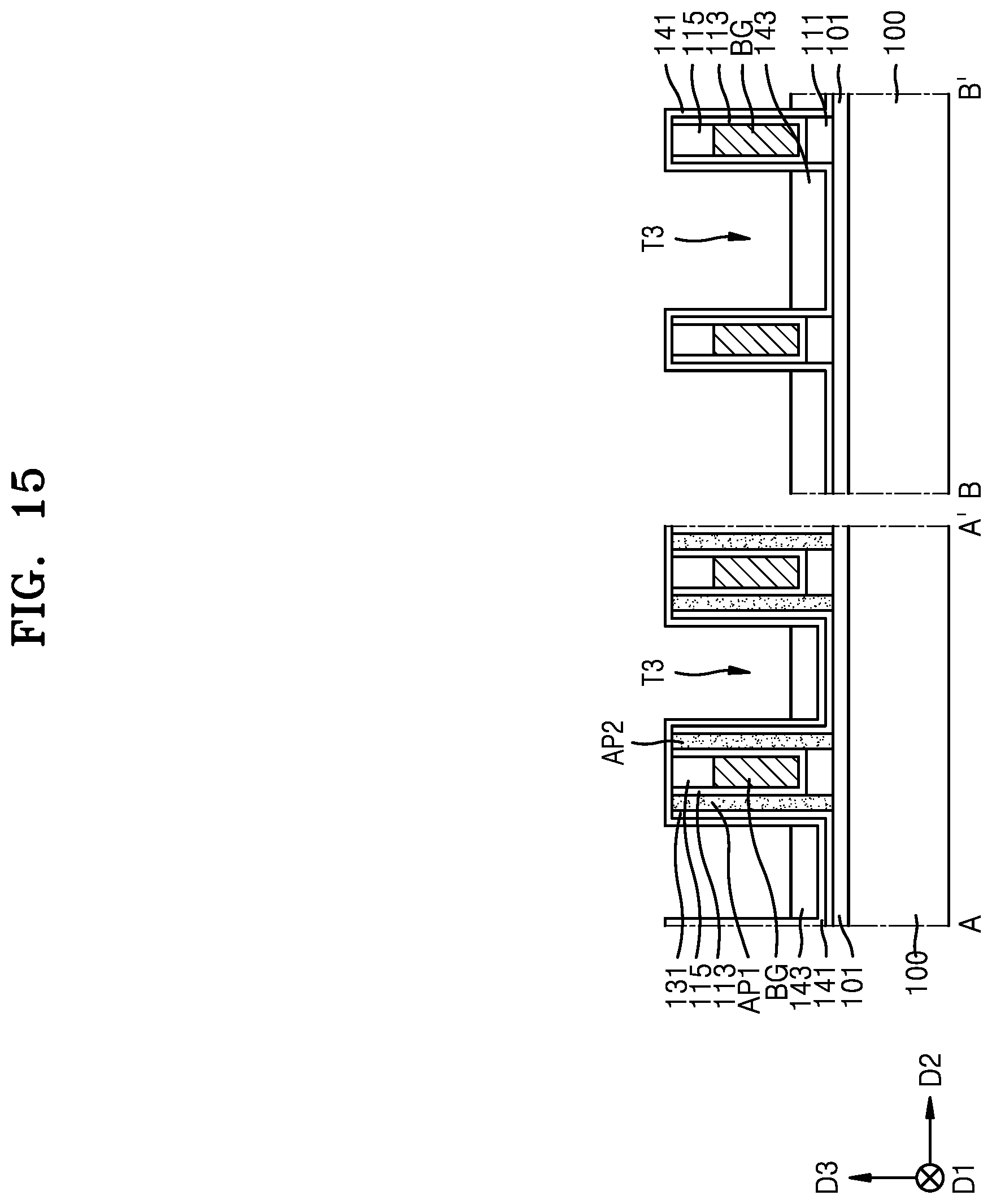Patent US12610561 Figure 15 – Method for fabricating a semiconductor device having back gate electrodes, active layers, and data lines