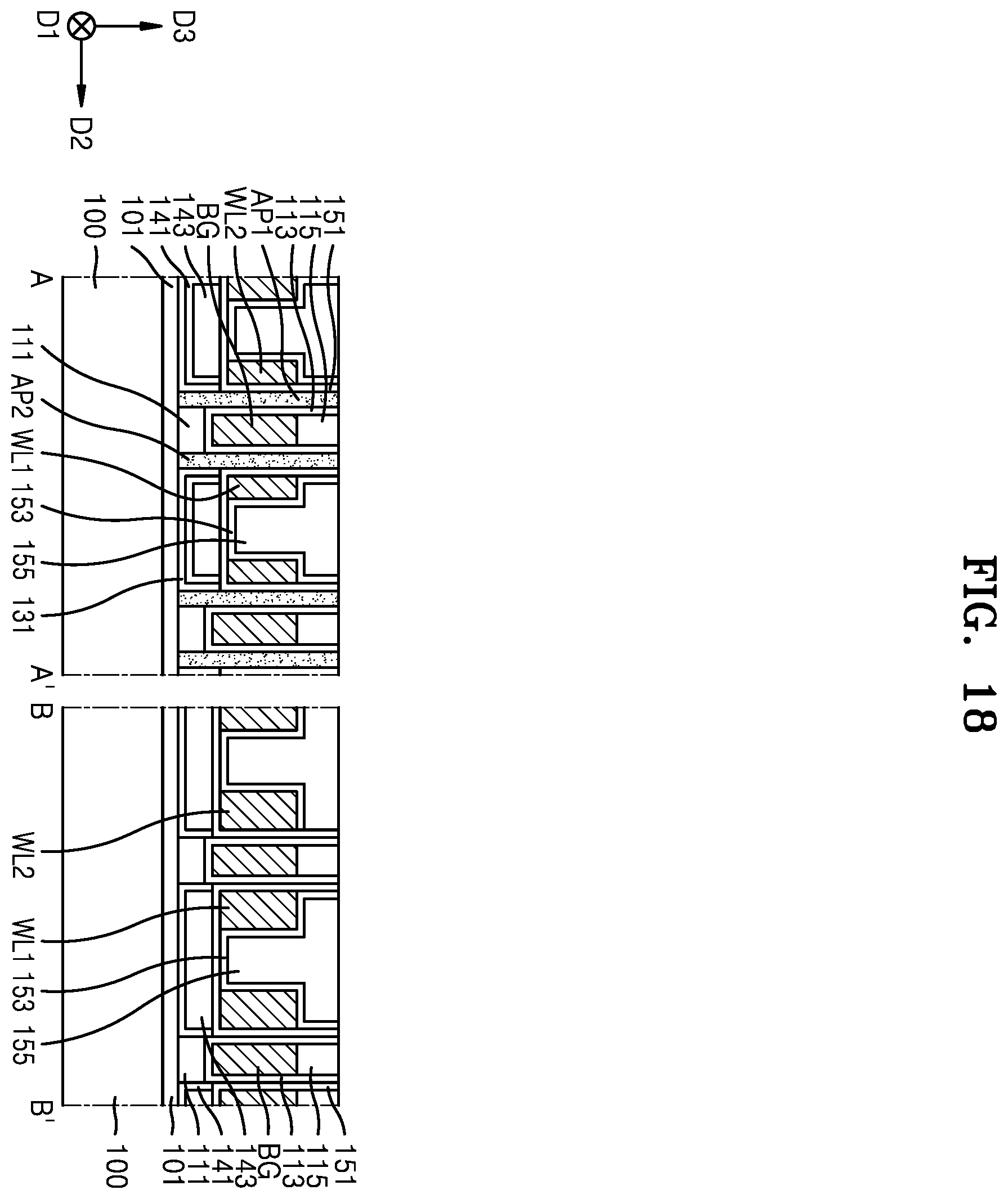 Patent US12610561 Figure 18 – Method for fabricating a semiconductor device having back gate electrodes, active layers, and data lines