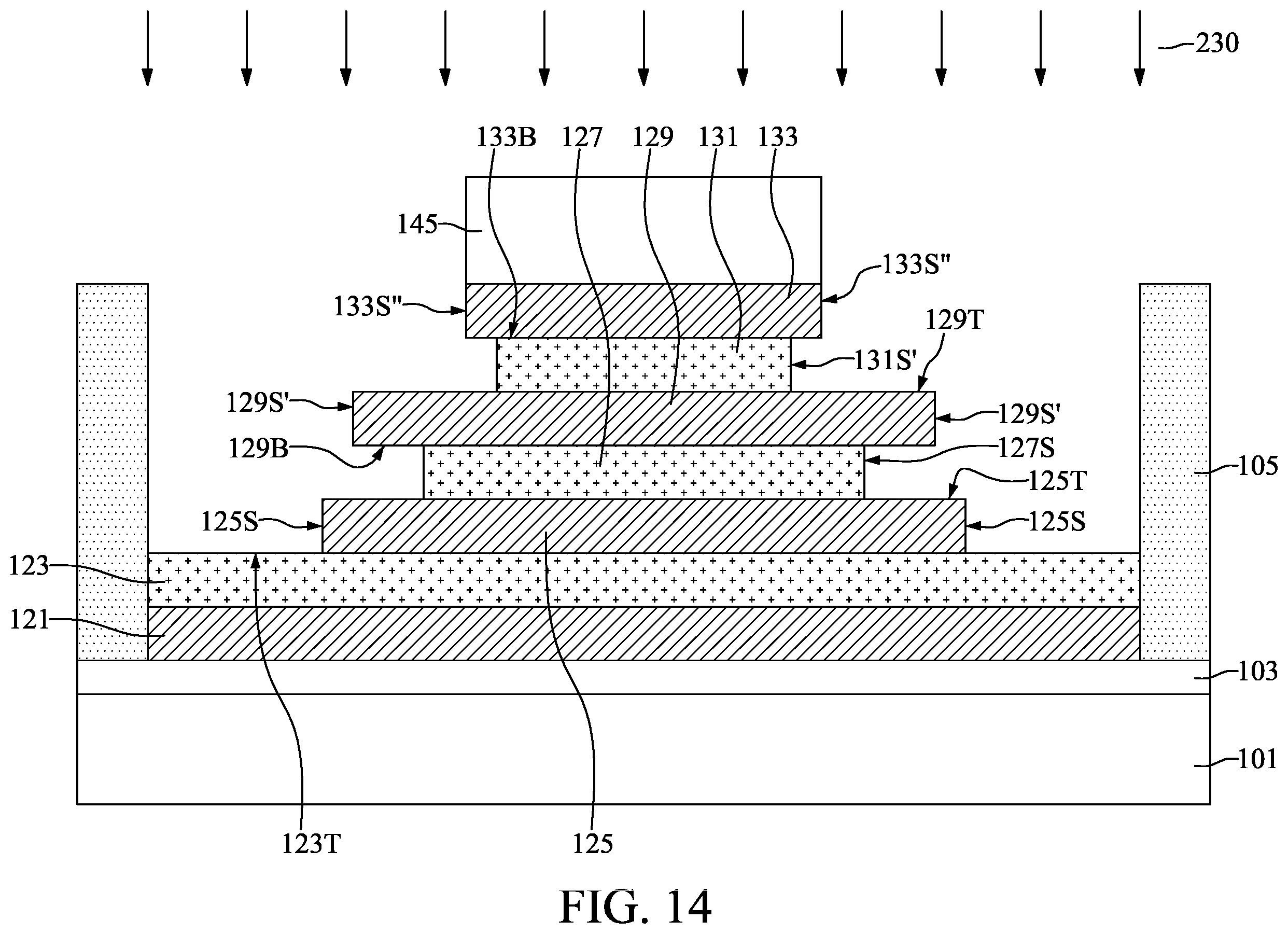Patent US12610568 Figure 14 – Semiconductor device with electrode having step-shaped sidewall and method for preparing the same