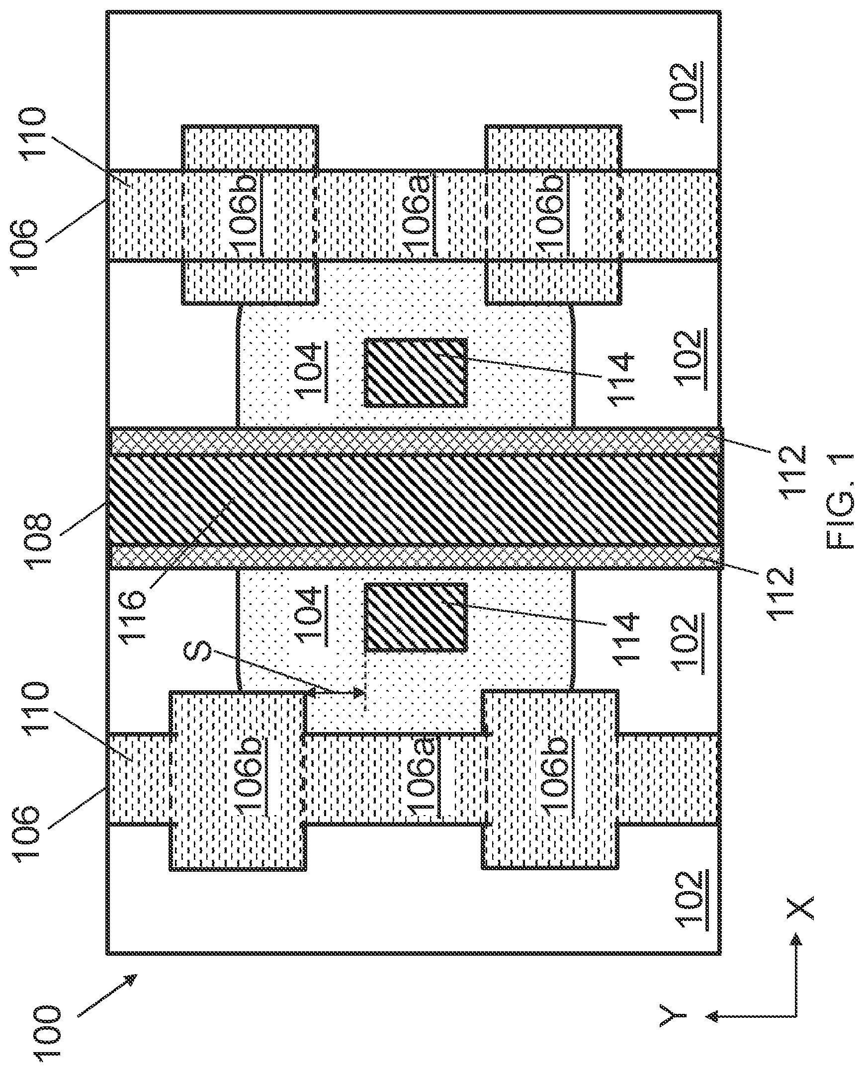 Patent US12610576 Figure 1 – Gate structure over corner segment of semiconductor region