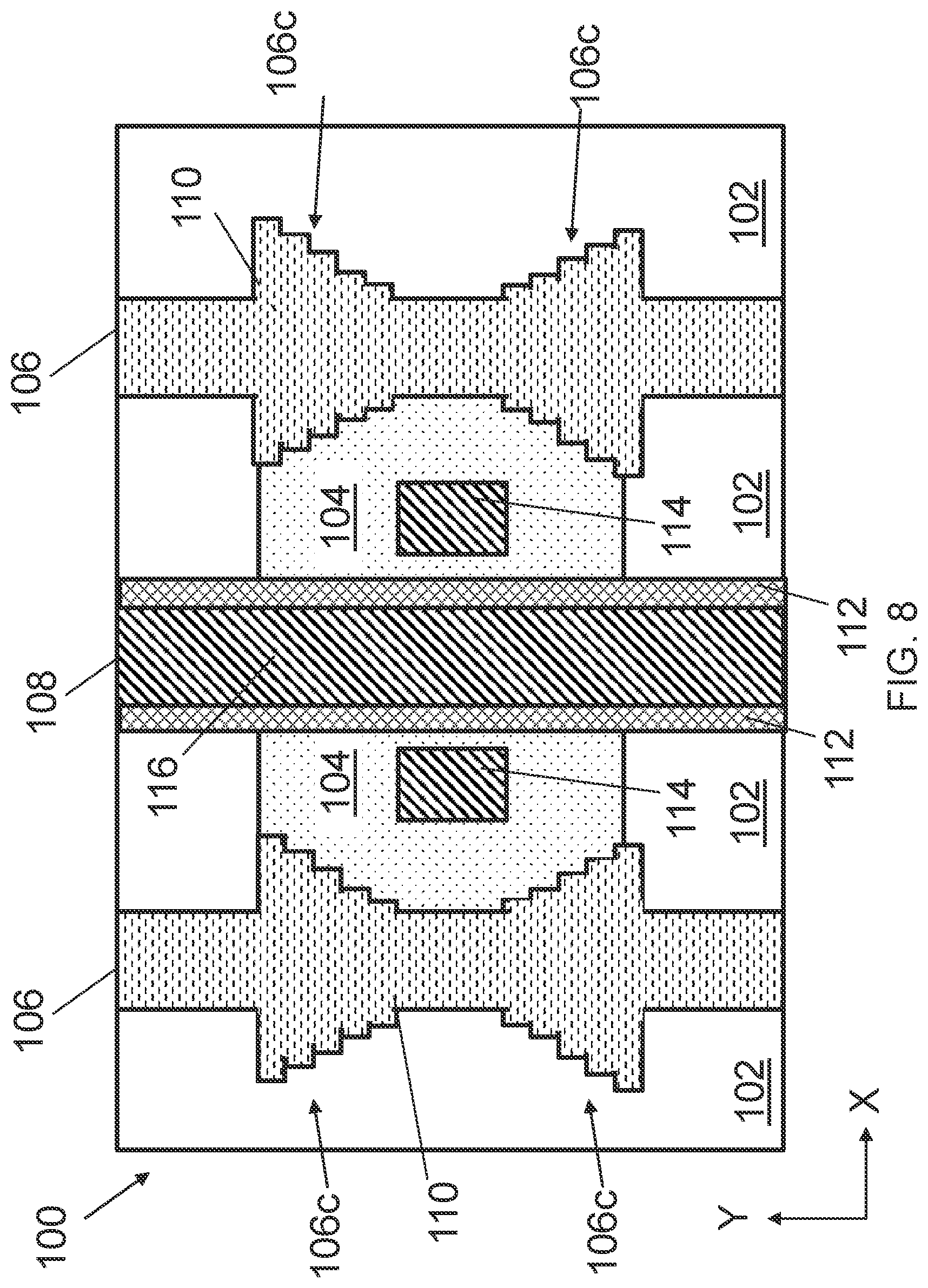 Patent US12610576 Figure 8 – Gate structure over corner segment of semiconductor region