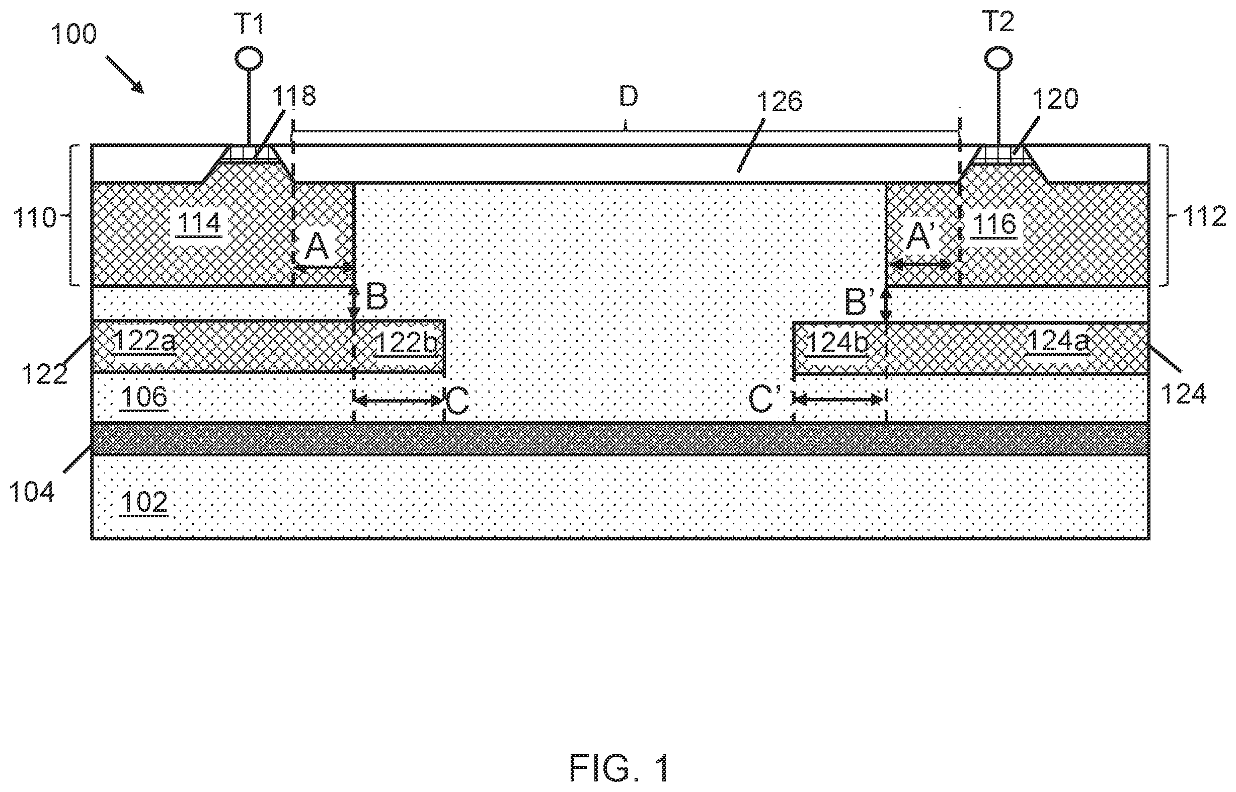 Patent US12610592 Figure 1 – Structure with buried doped region and methods to form same