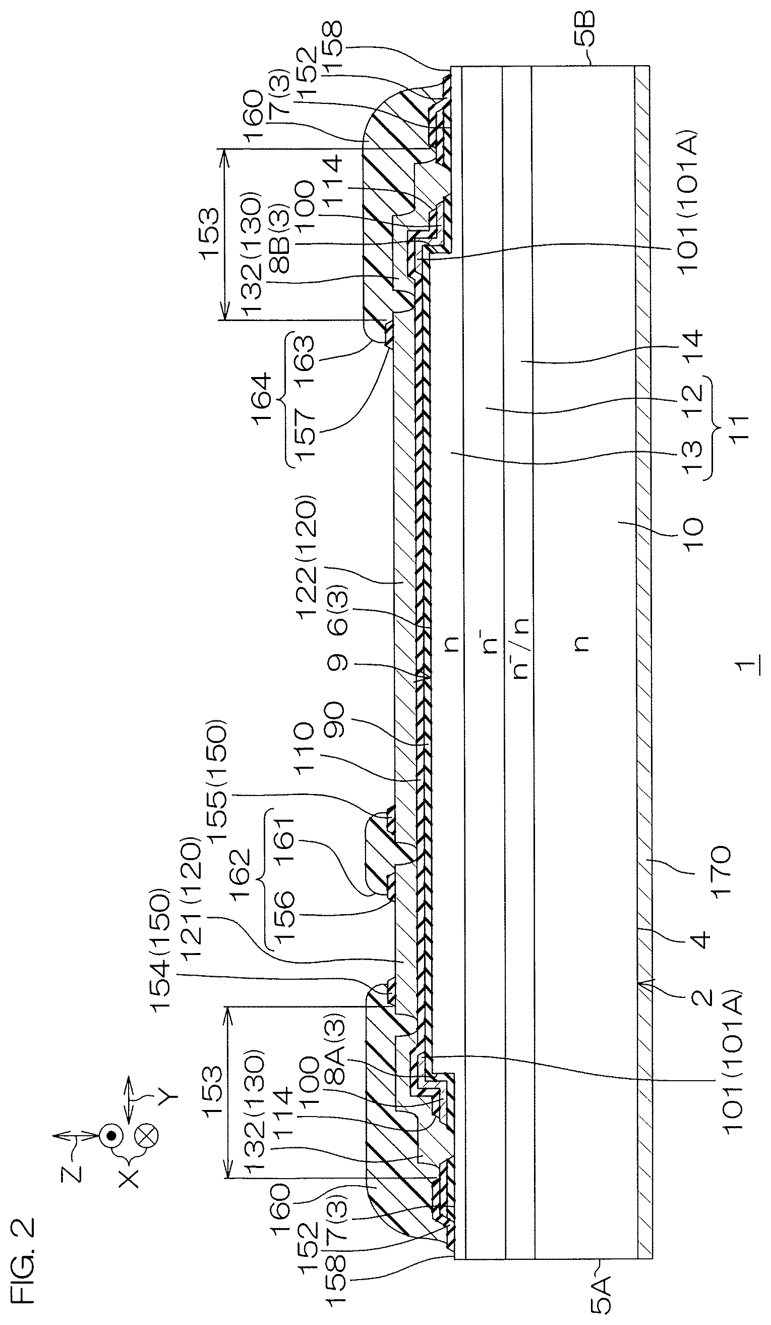 Patent US12610597 Figure 2 – SiC semiconductor device with mesa trench structure and sidewall wiring