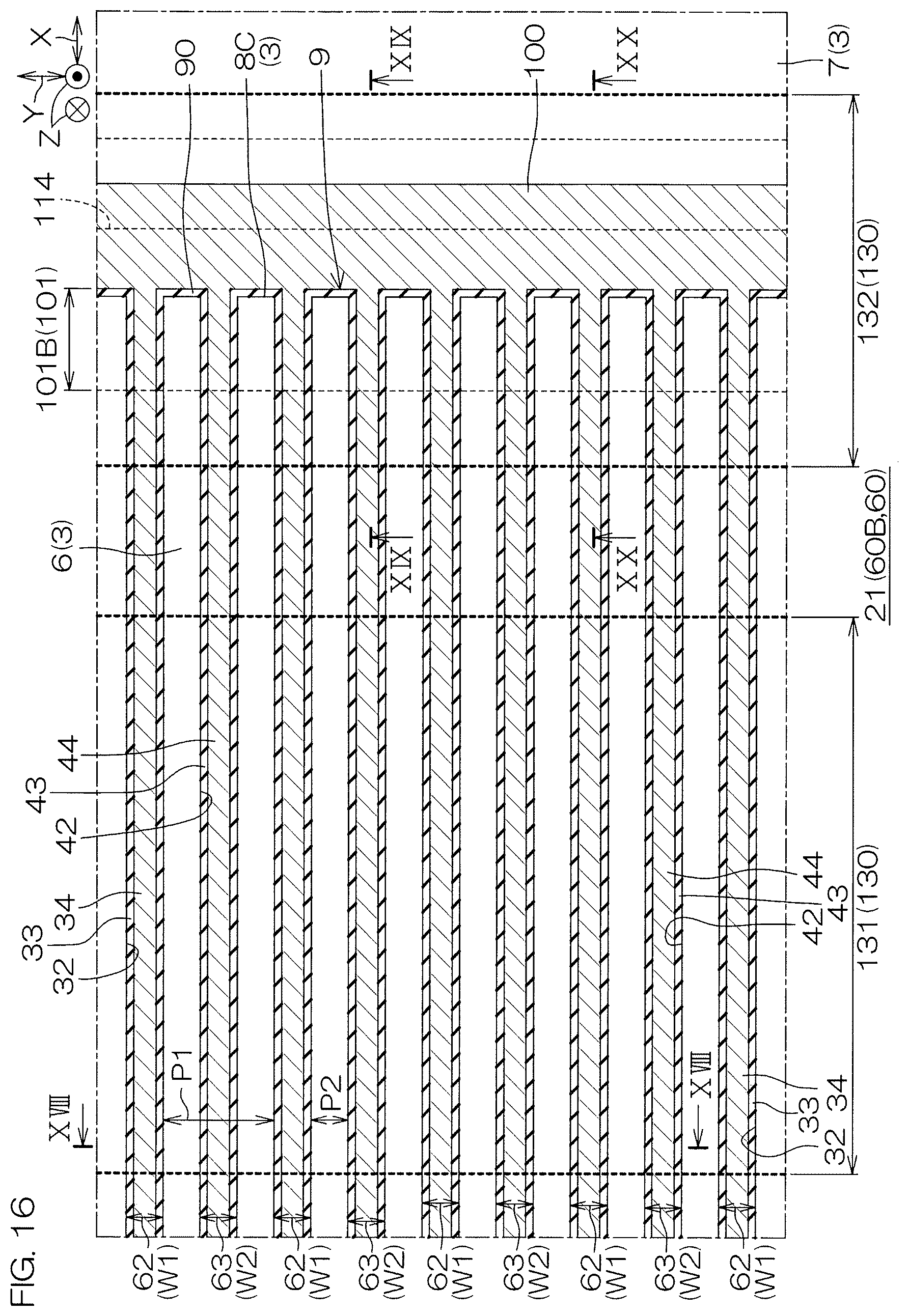 Patent US12610597 Figure 16 – SiC semiconductor device with mesa trench structure and sidewall wiring