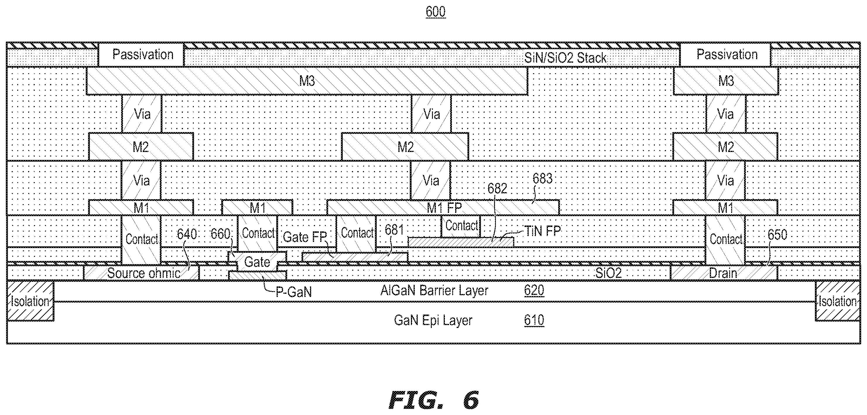 Patent US12610601 Figure 6 – Field plate biasing of high electron mobility transistor