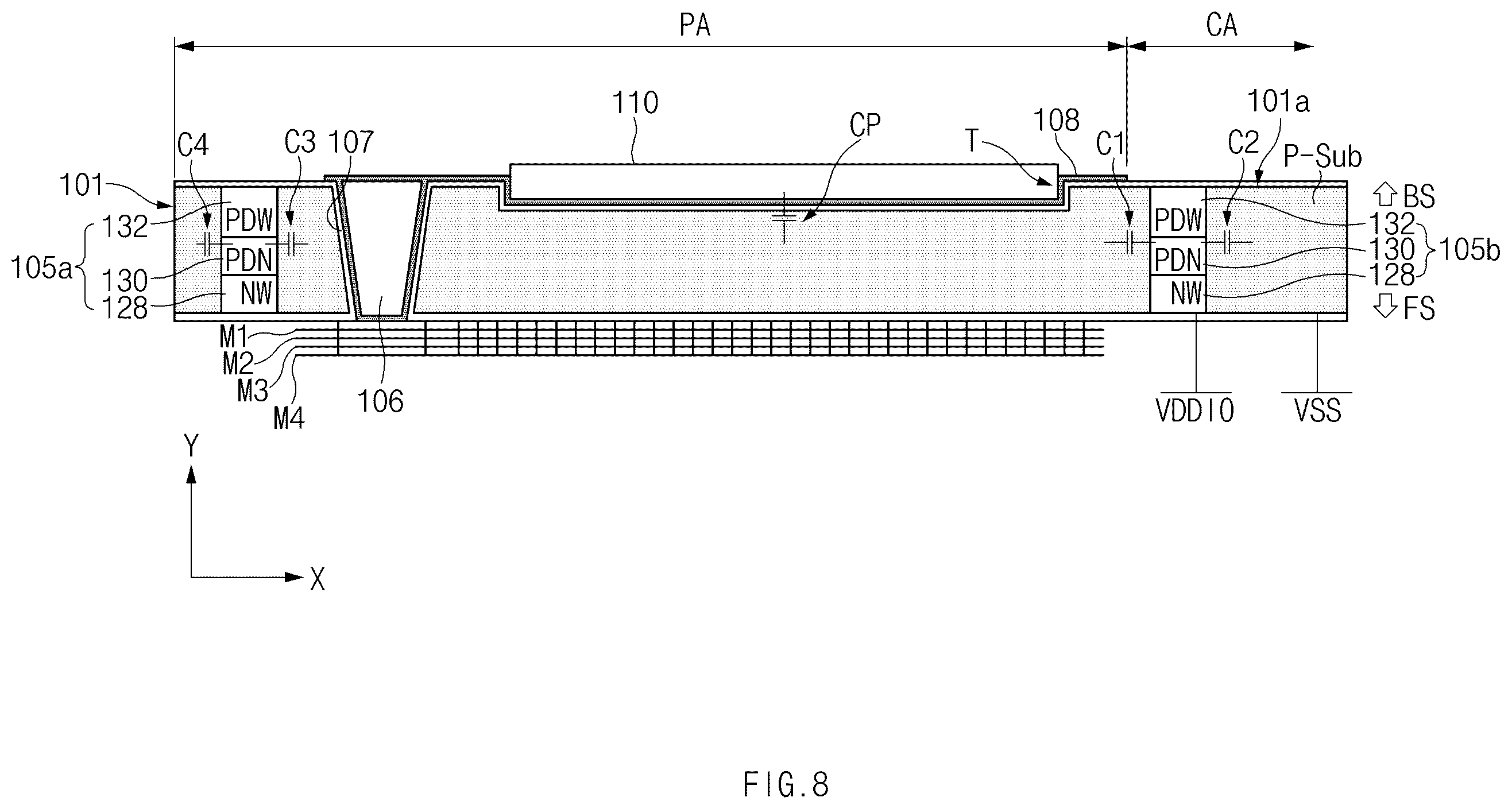 Patent US12610647 Figure 8 – Image sensor device for blocking noise in the pad area