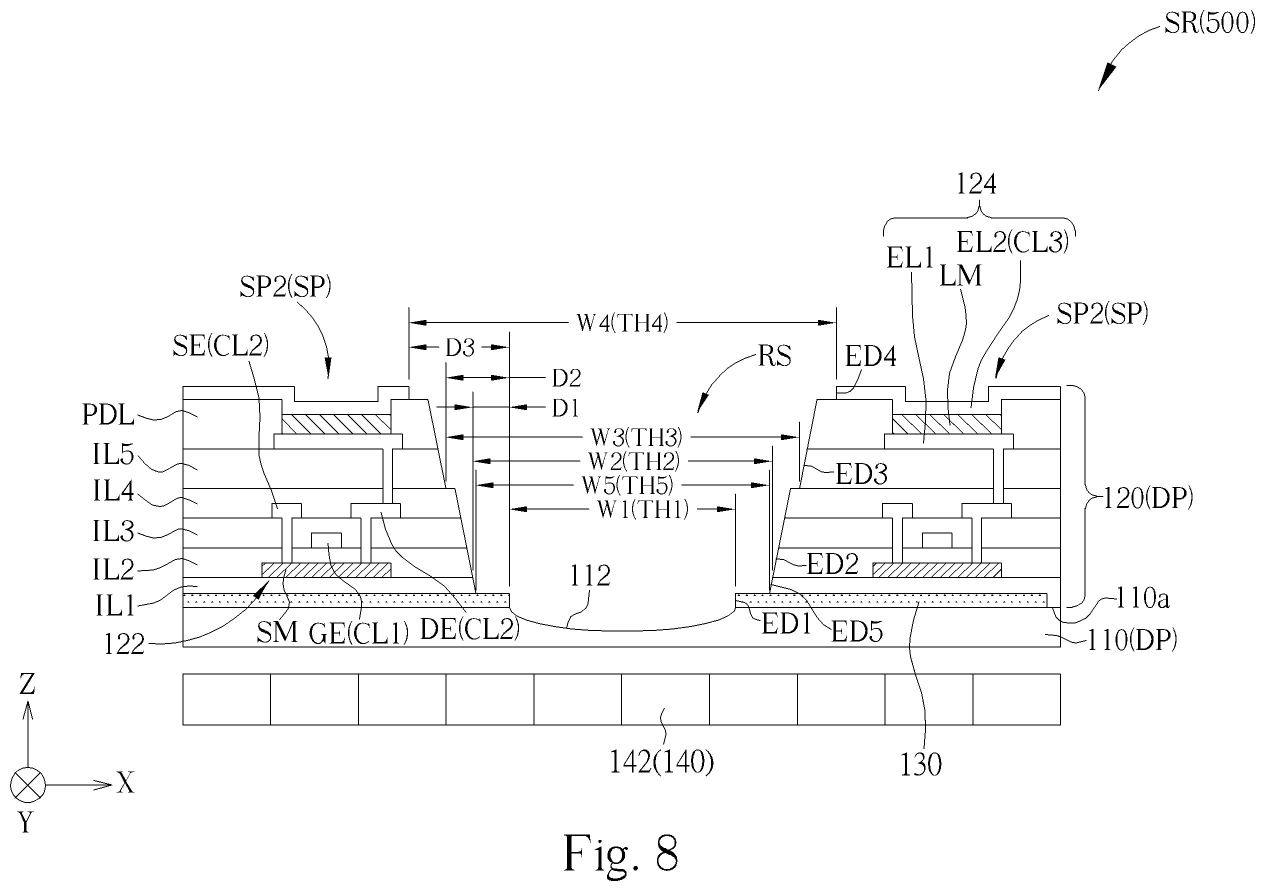 Patent US12610654 Figure 8 – Electronic device with enhanced sensing accuracy, sensing clearness and light intensity of received light of sensing element