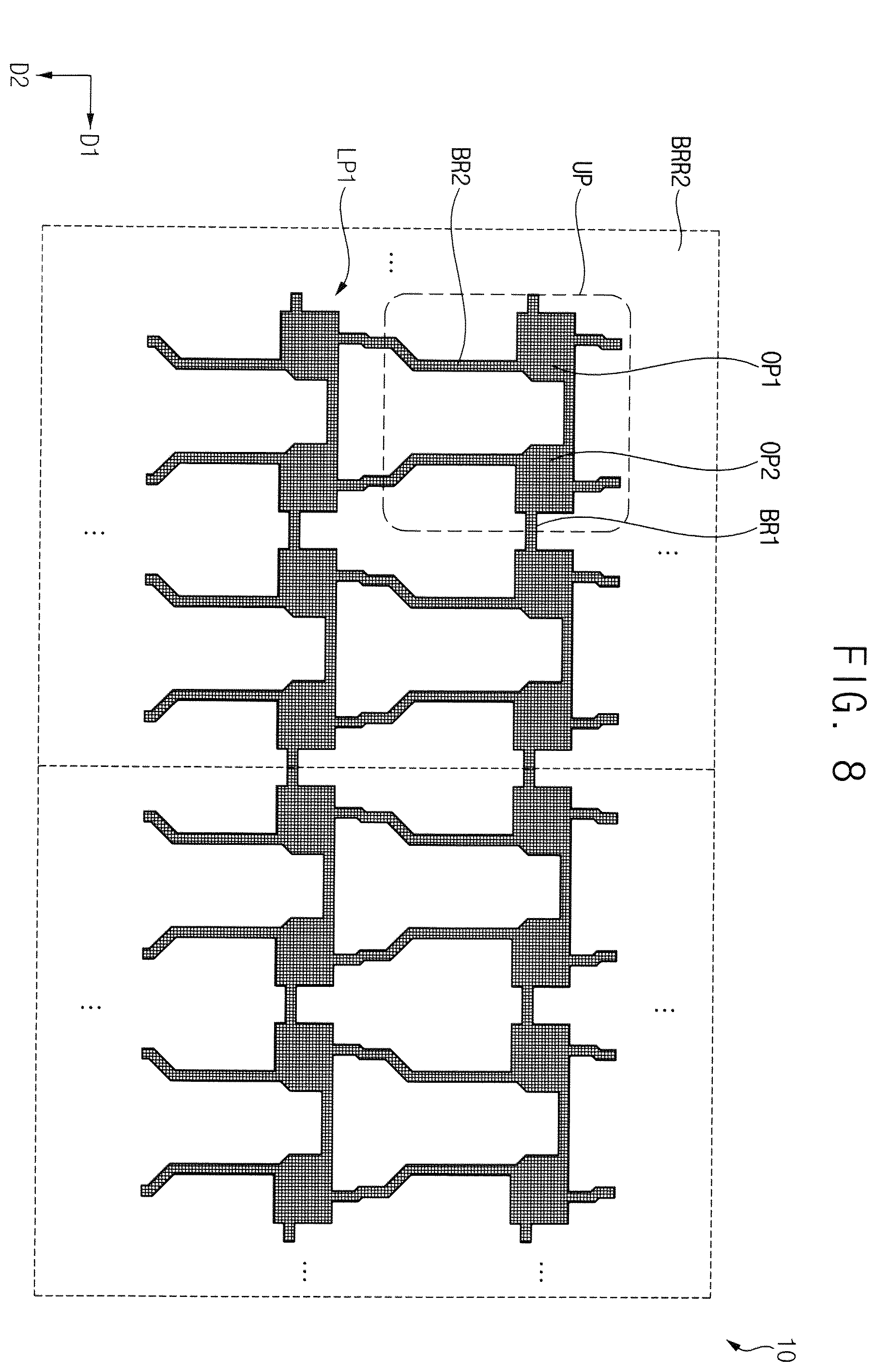 Patent US12610700 Figure 8 – Display device including lower pattern