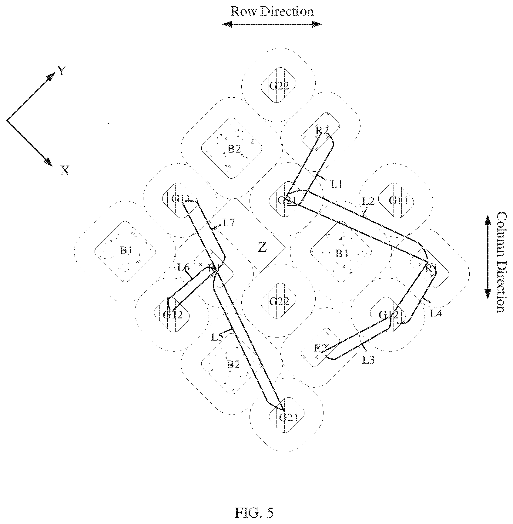 Patent US12610712 Figure 5 – Pixel arrangement structures, display panels, and display devices