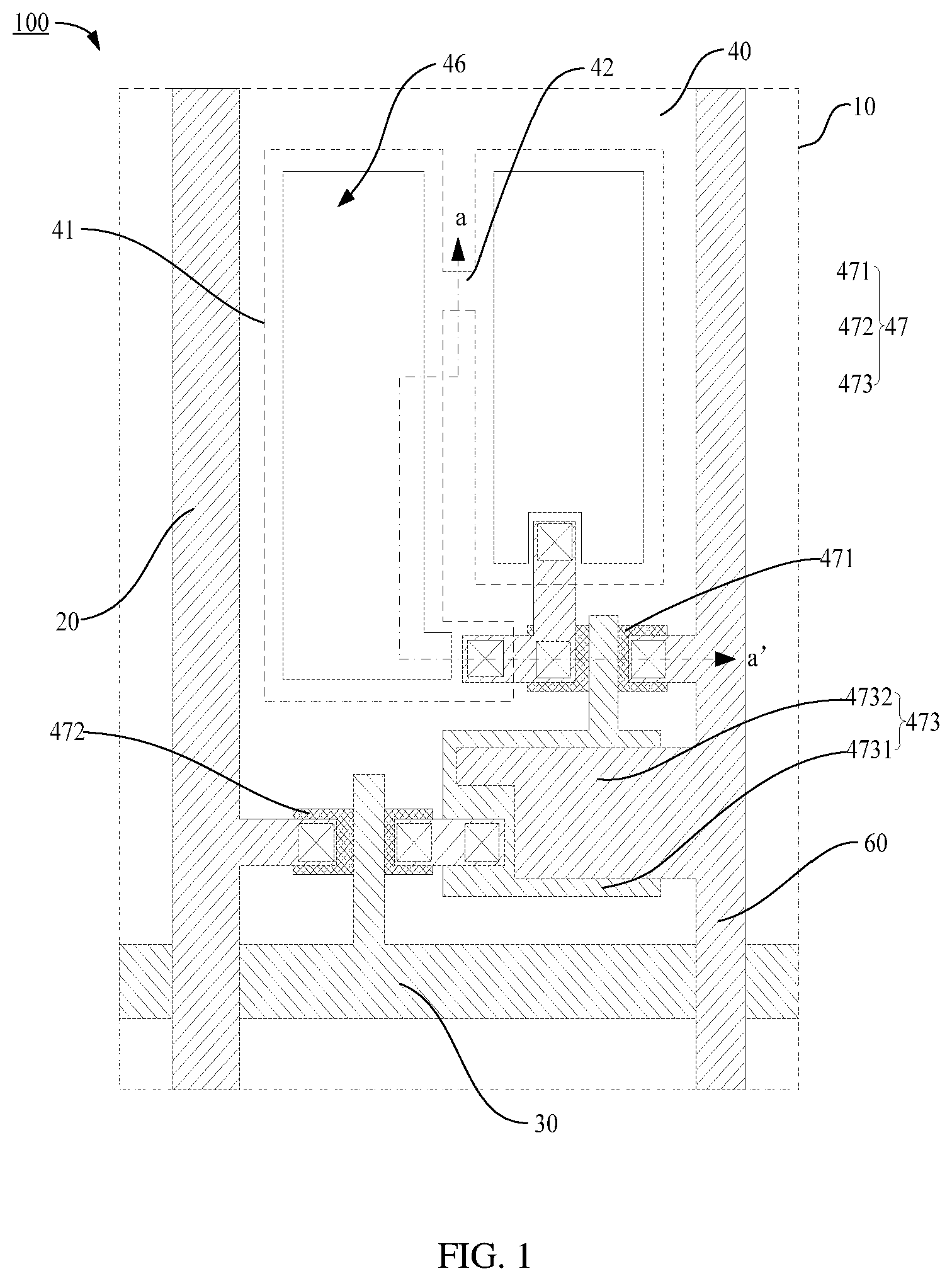 Patent US12610727 Figure 1 – Array substrate, display panel and method for repairing bad spots on the panel