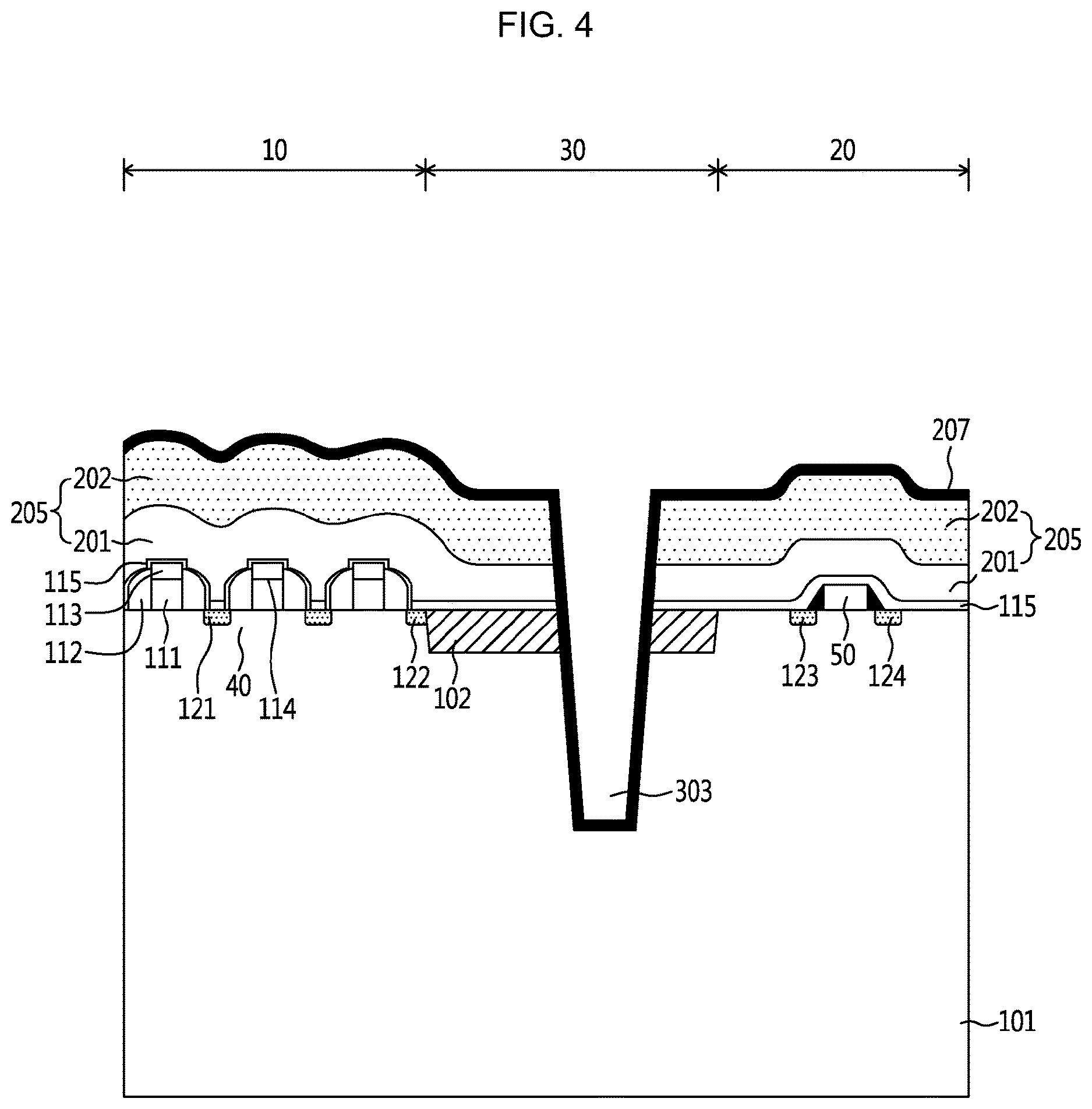 Patent US12610794 Figure 4 – Semiconductor device and method having deep trench isolation
