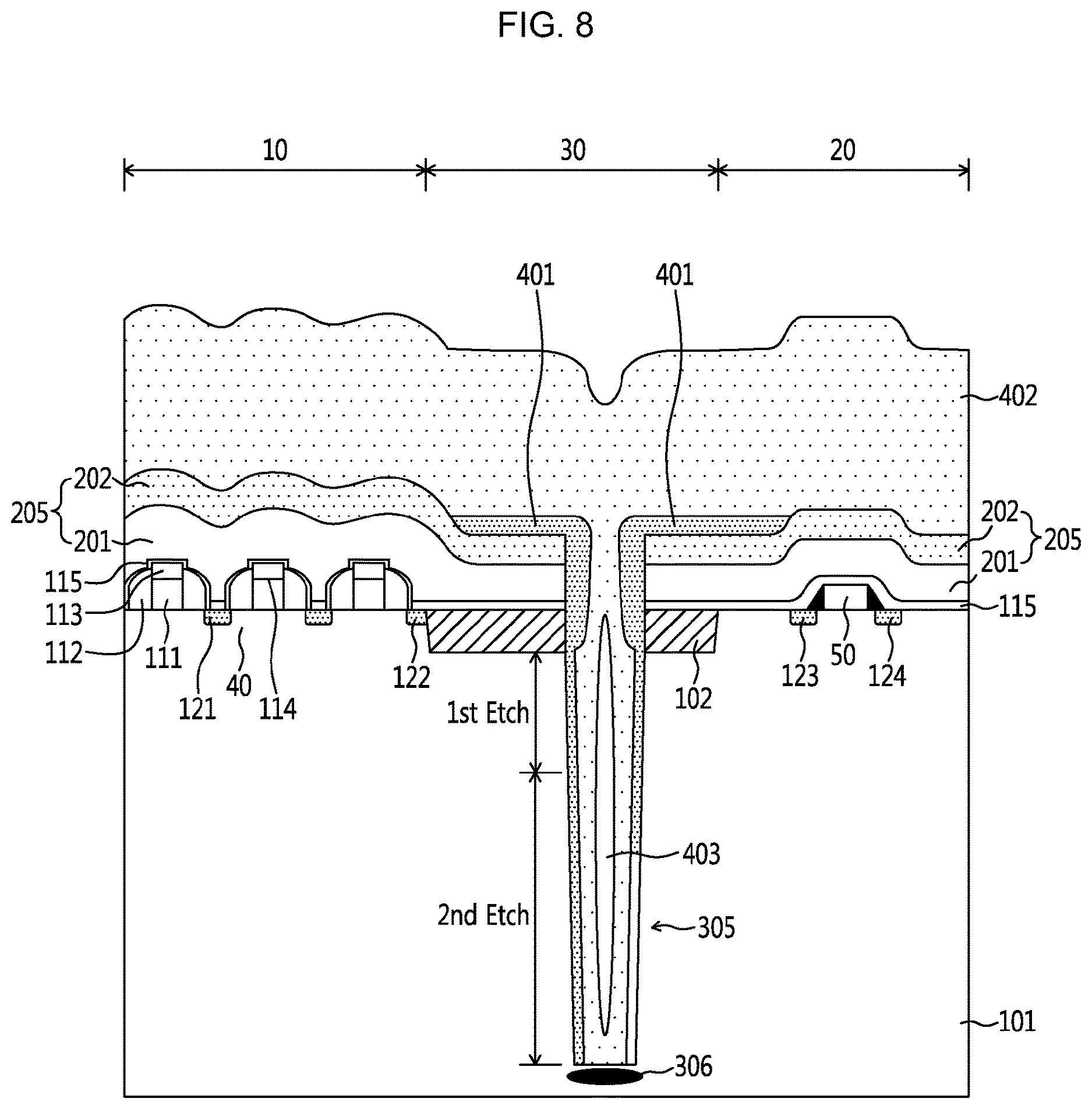 Patent US12610794 Figure 8 – Semiconductor device and method having deep trench isolation