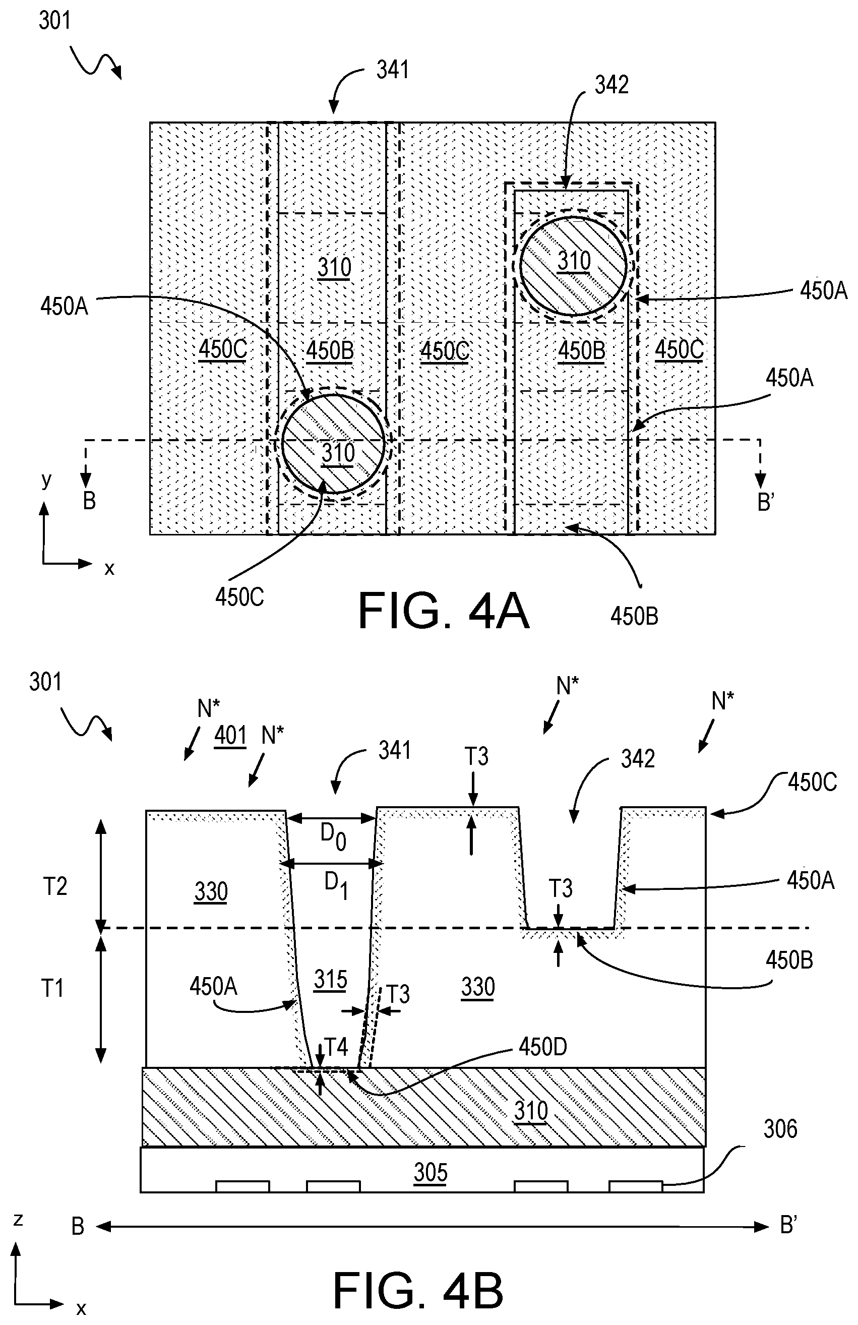 Patent US12610806 Figure 4 – Interconnect structures with nitrogen-rich dielectric material interfaces for low resistance vias in integrated circuits