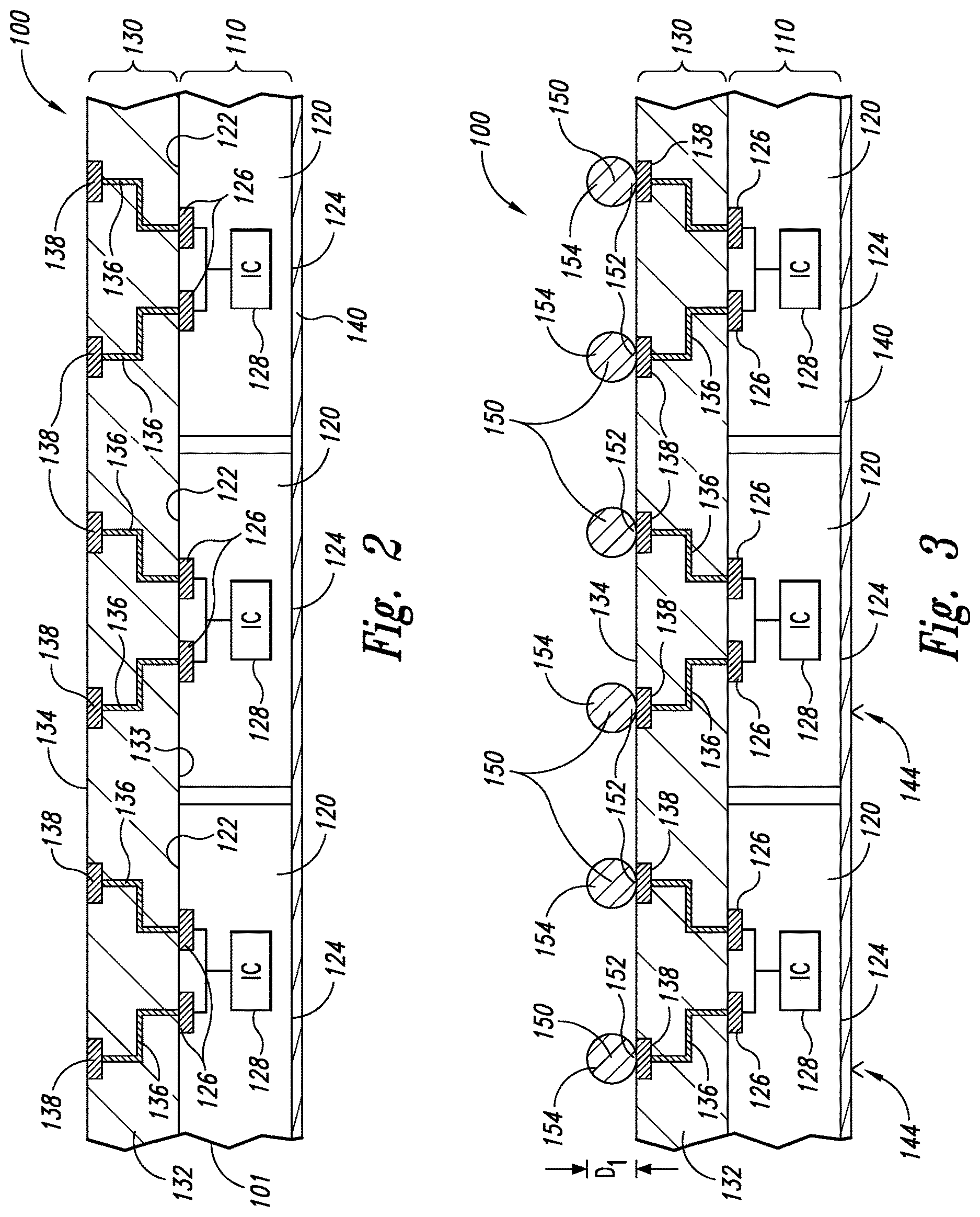 Patent US12610839 Figure 2 – Packaged microelectronic devices having stacked interconnect elements and methods for manufacturing the same