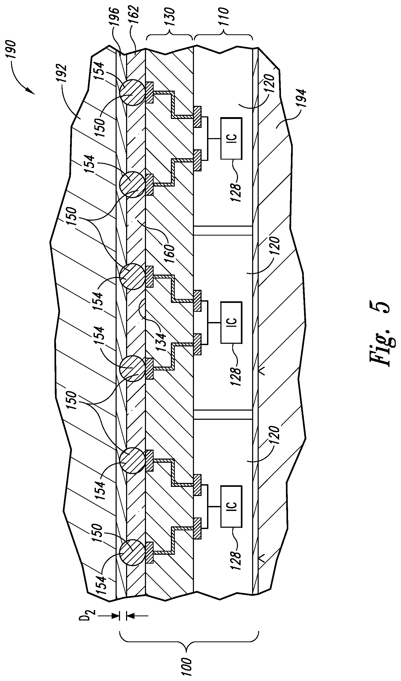 Patent US12610839 Figure 4 – Packaged microelectronic devices having stacked interconnect elements and methods for manufacturing the same