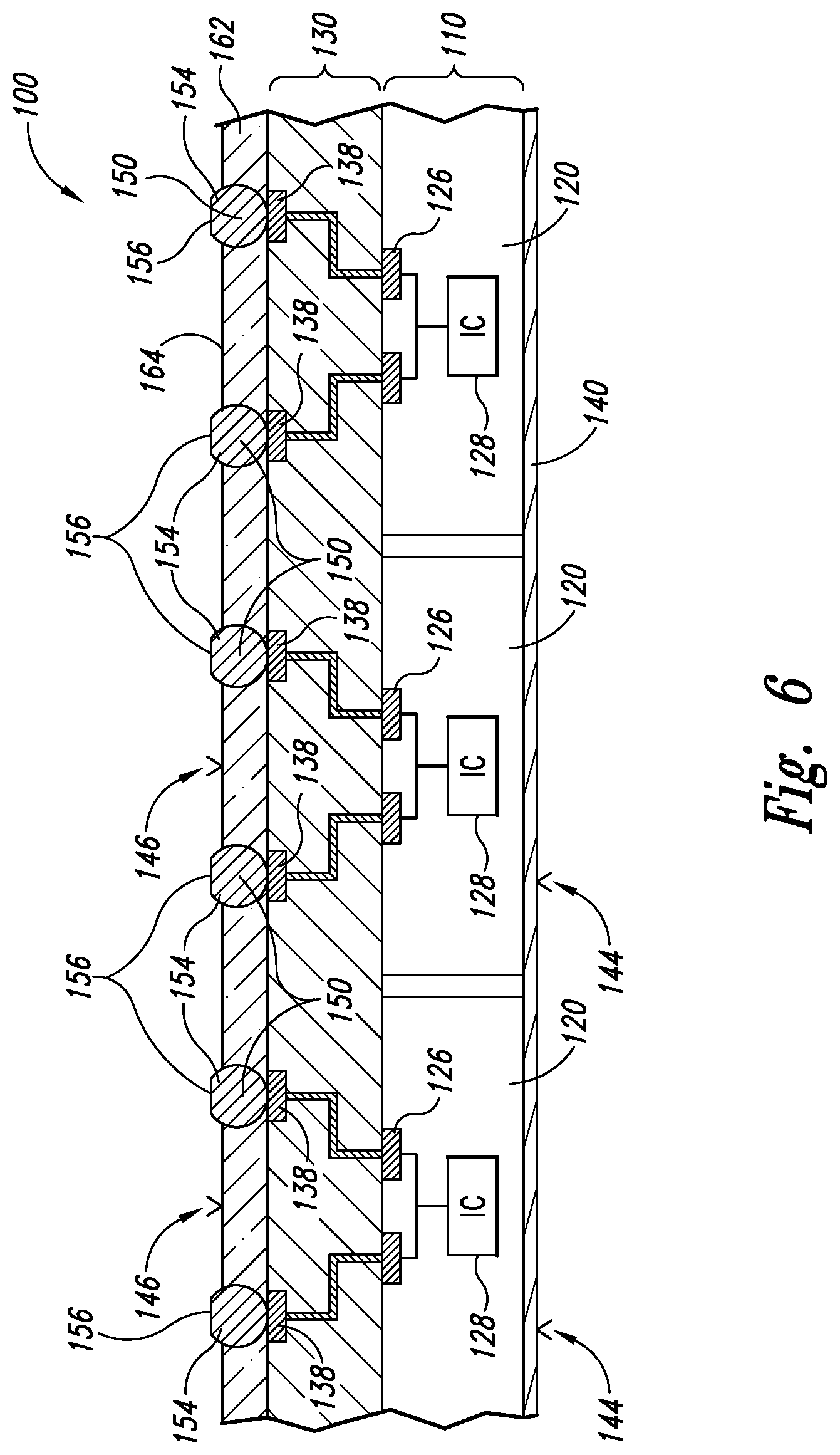 Patent US12610839 Figure 5 – Packaged microelectronic devices having stacked interconnect elements and methods for manufacturing the same