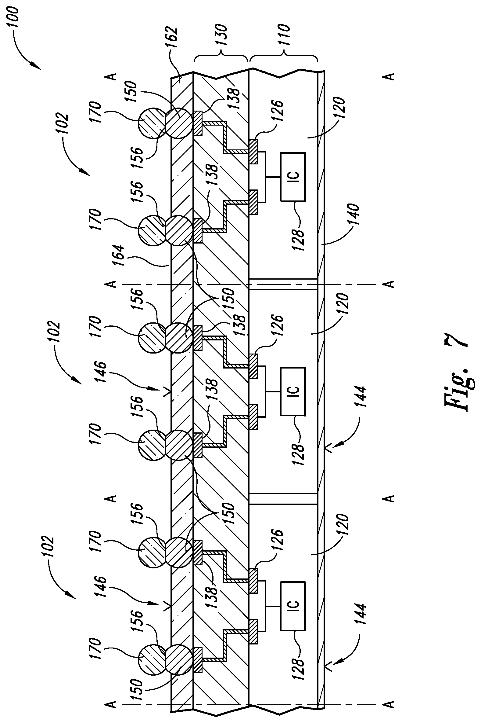 Patent US12610839 Figure 6 – Packaged microelectronic devices having stacked interconnect elements and methods for manufacturing the same